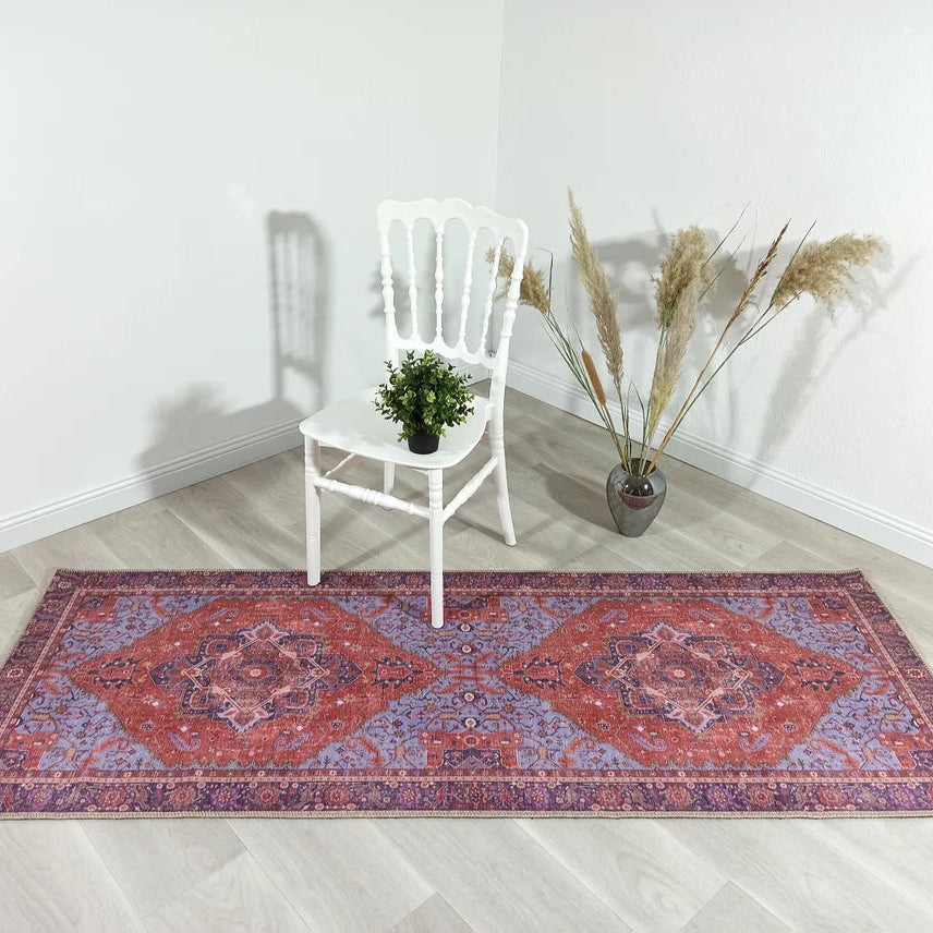 Lory Antique Red Blue Medallion Runner Rug