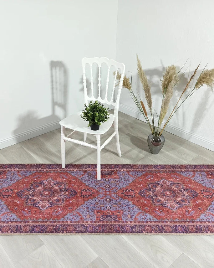 Lory Antique Red Blue Medallion Runner Rug