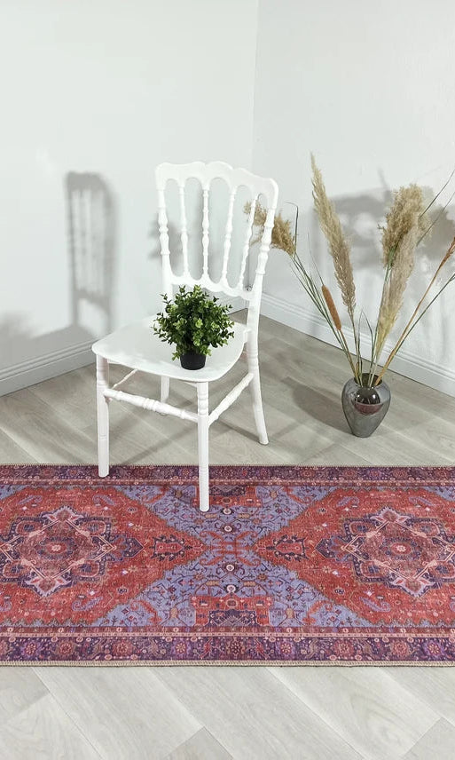 Lory Antique Red Blue Medallion Runner Rug