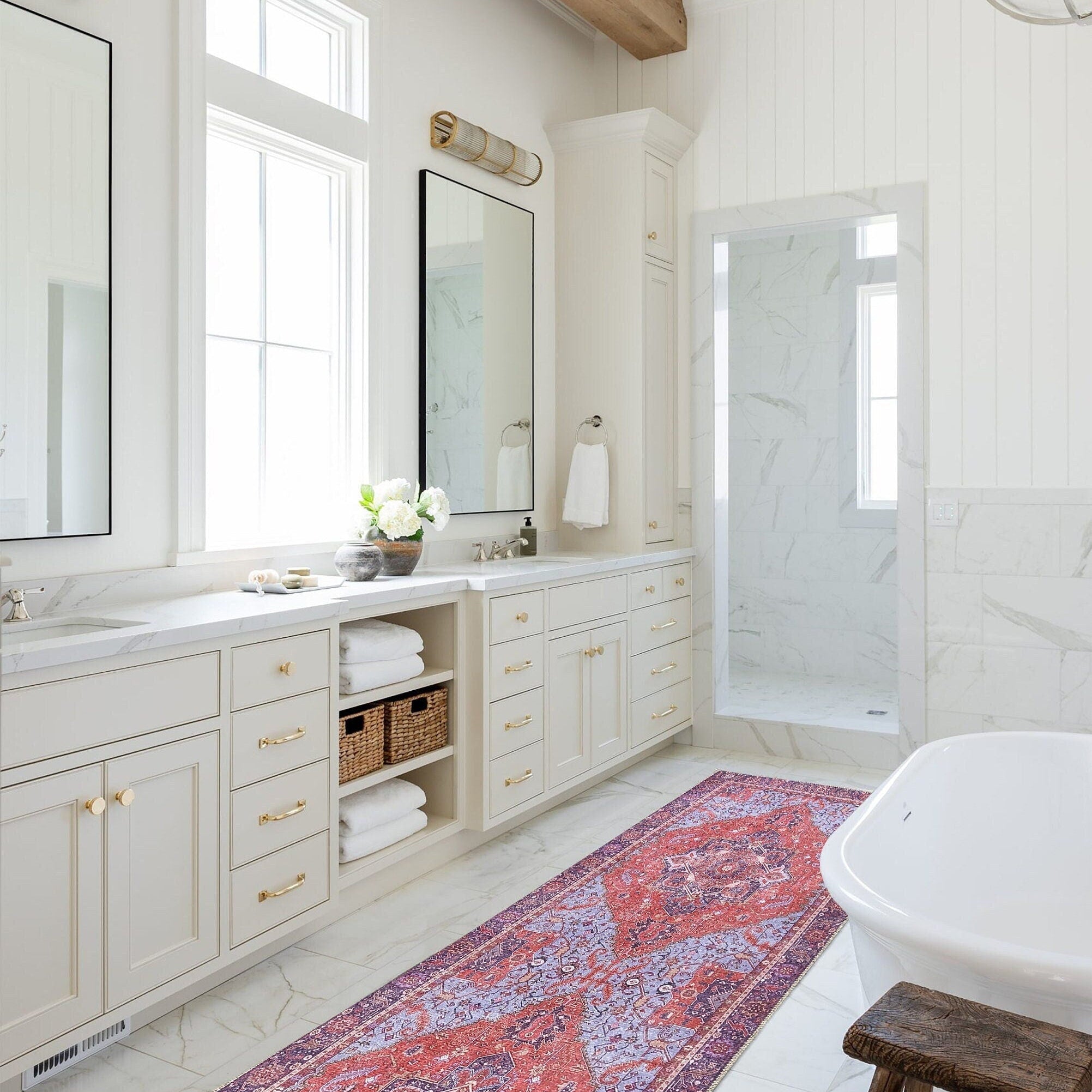 Lory Antique Red Blue Medallion Runner Rug