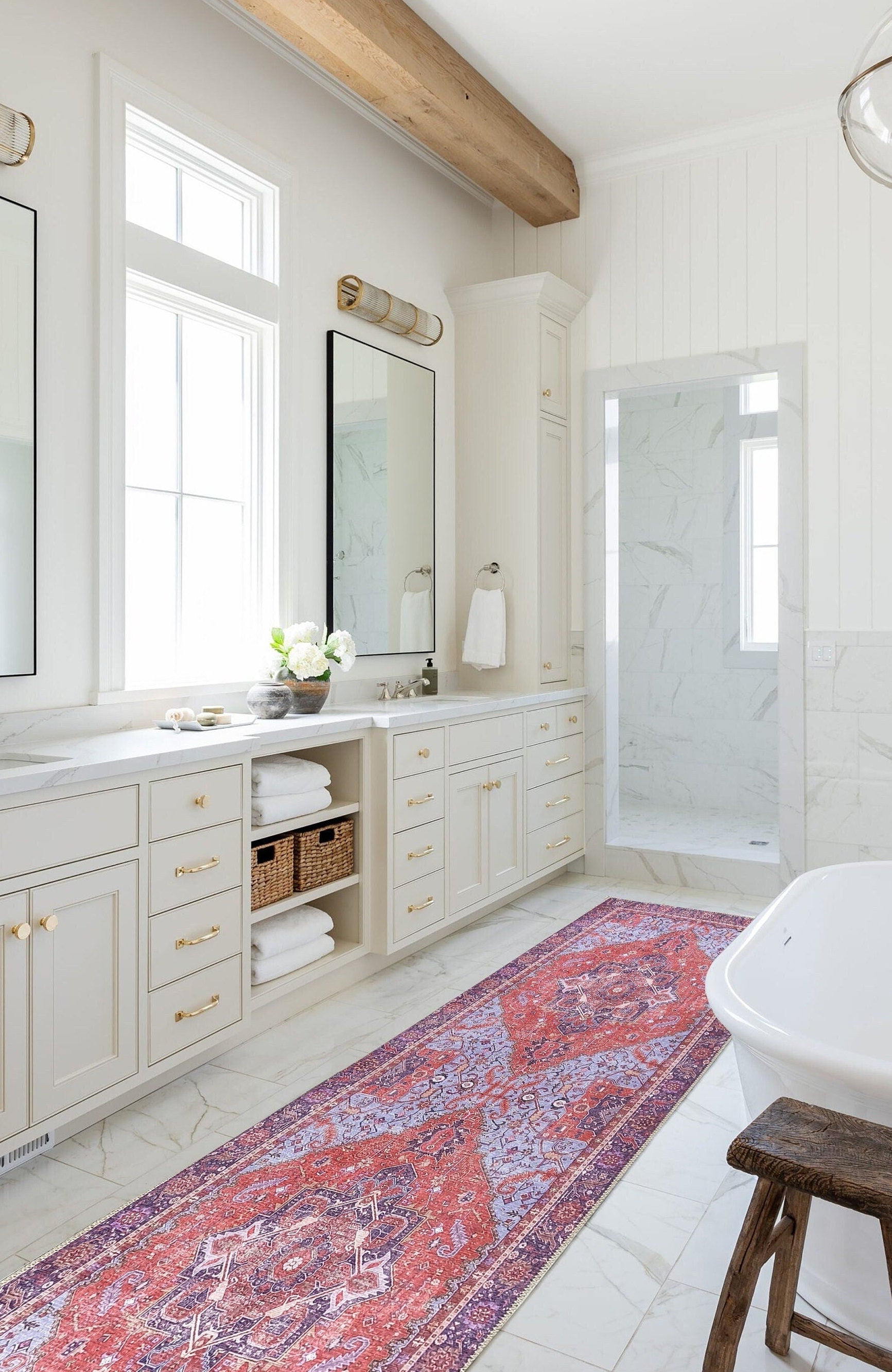 Lory Antique Red Blue Medallion Runner Rug