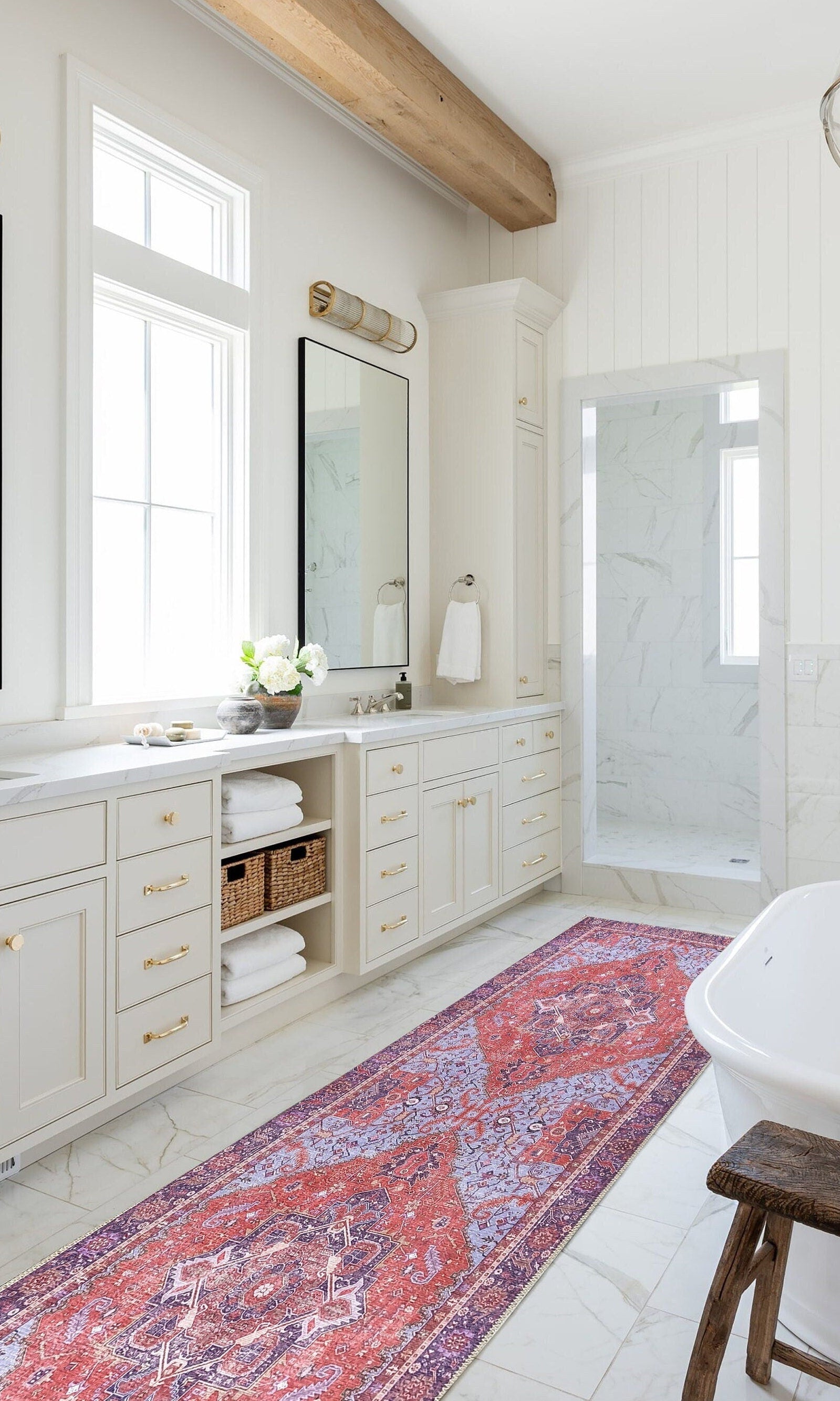 Lory Antique Red Blue Medallion Runner Rug