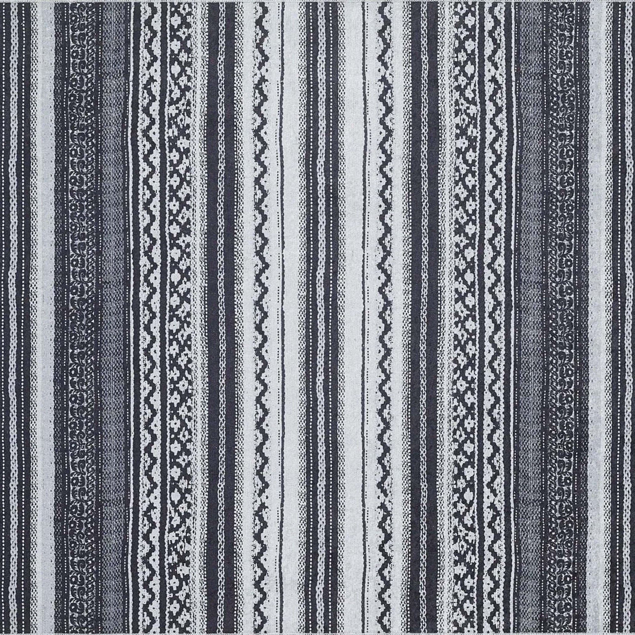 Lunda White Black Striped Rug