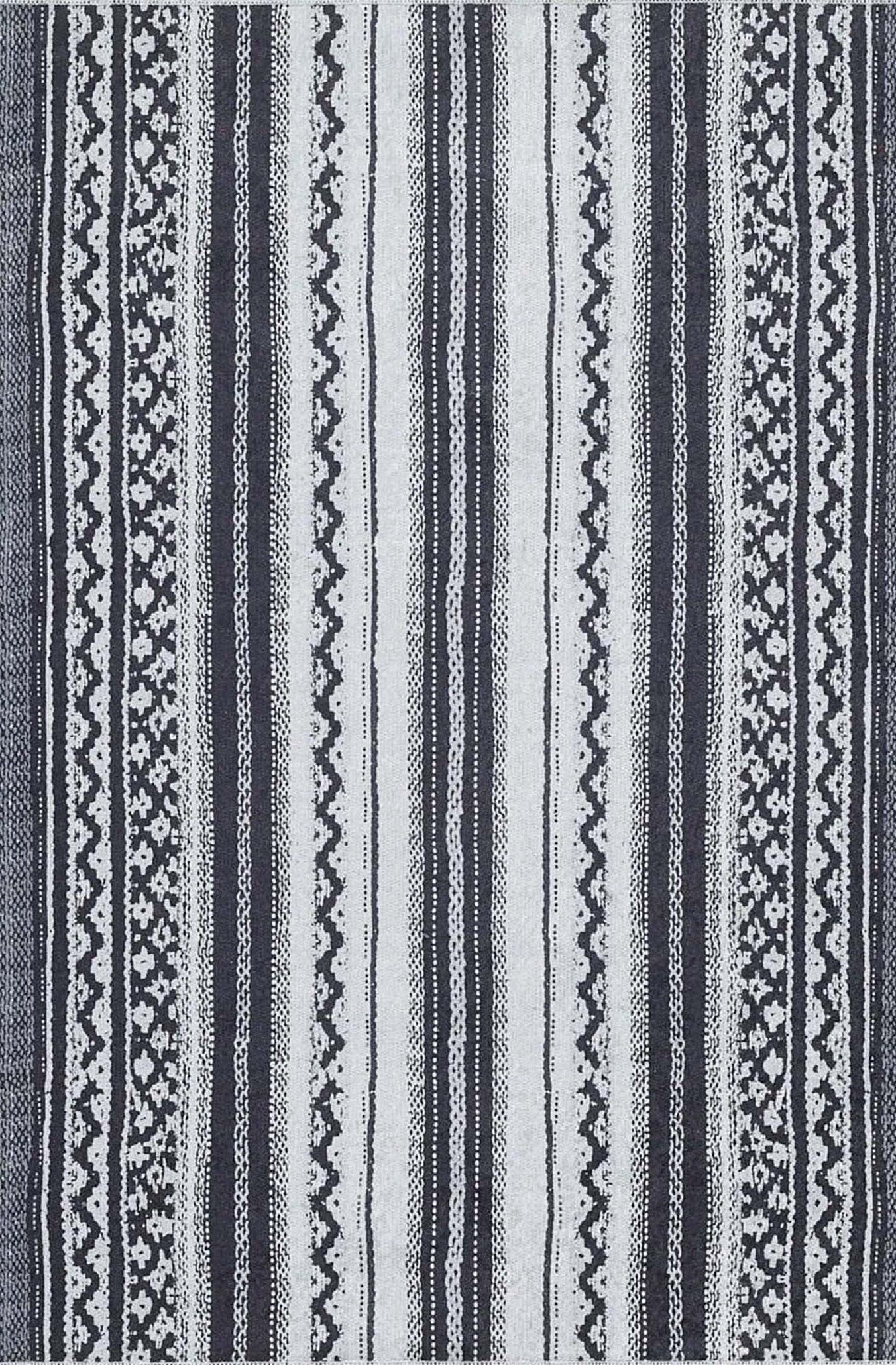 Lunda White Black Striped Rug