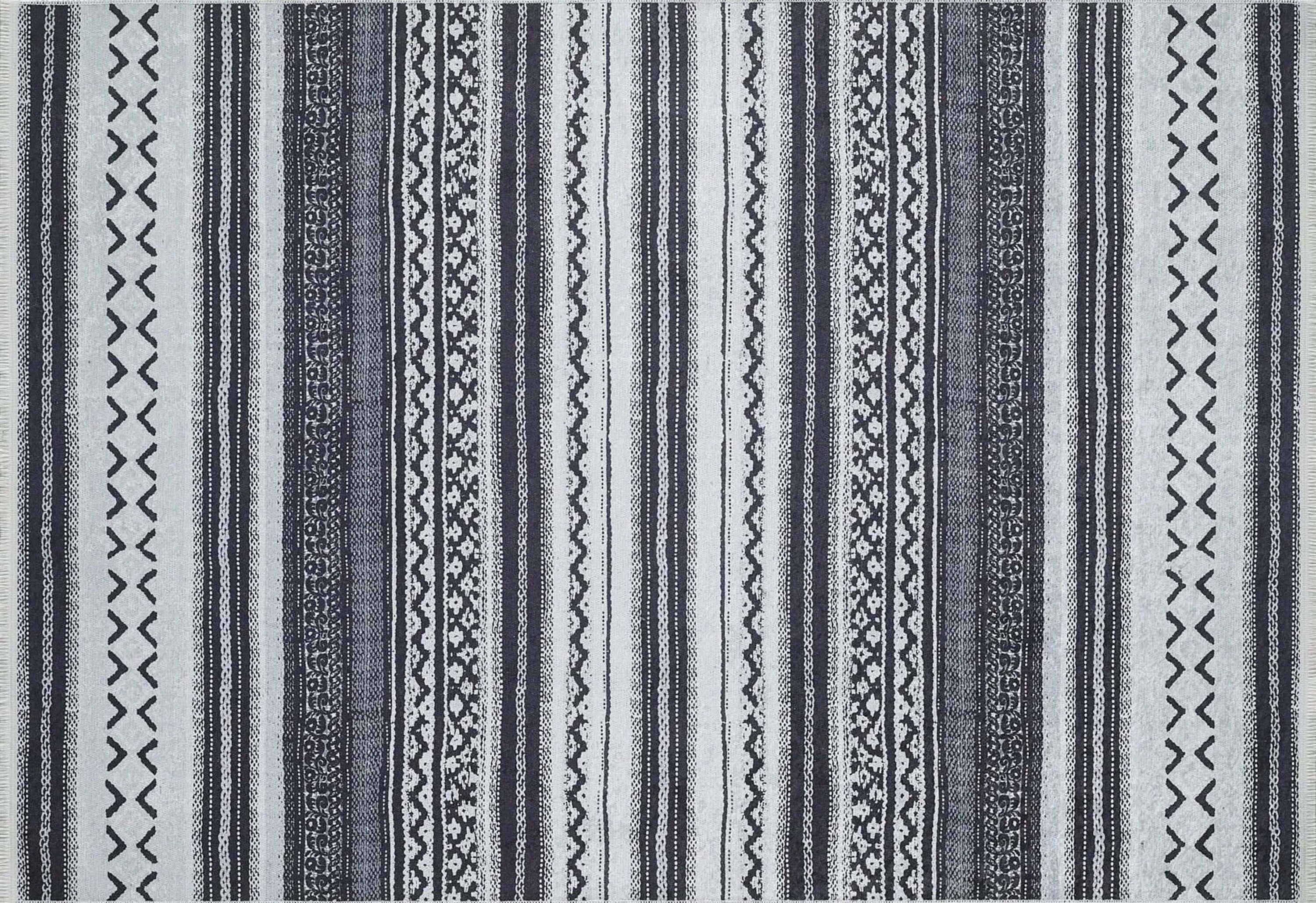 Lunda White Black Striped Rug