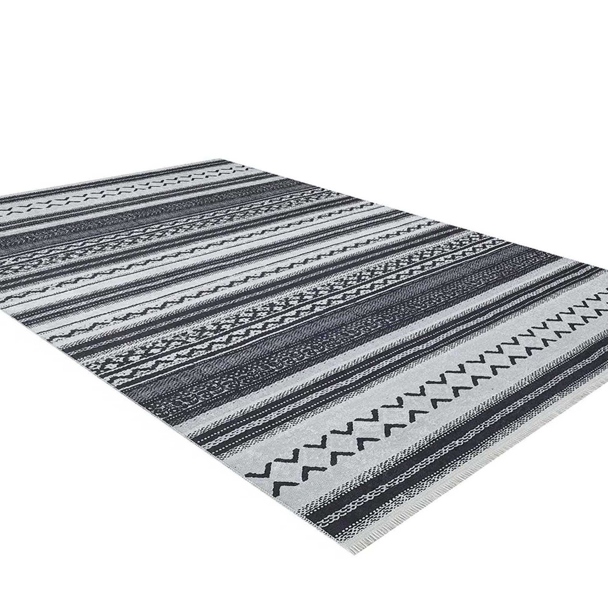Lunda White Black Striped Rug