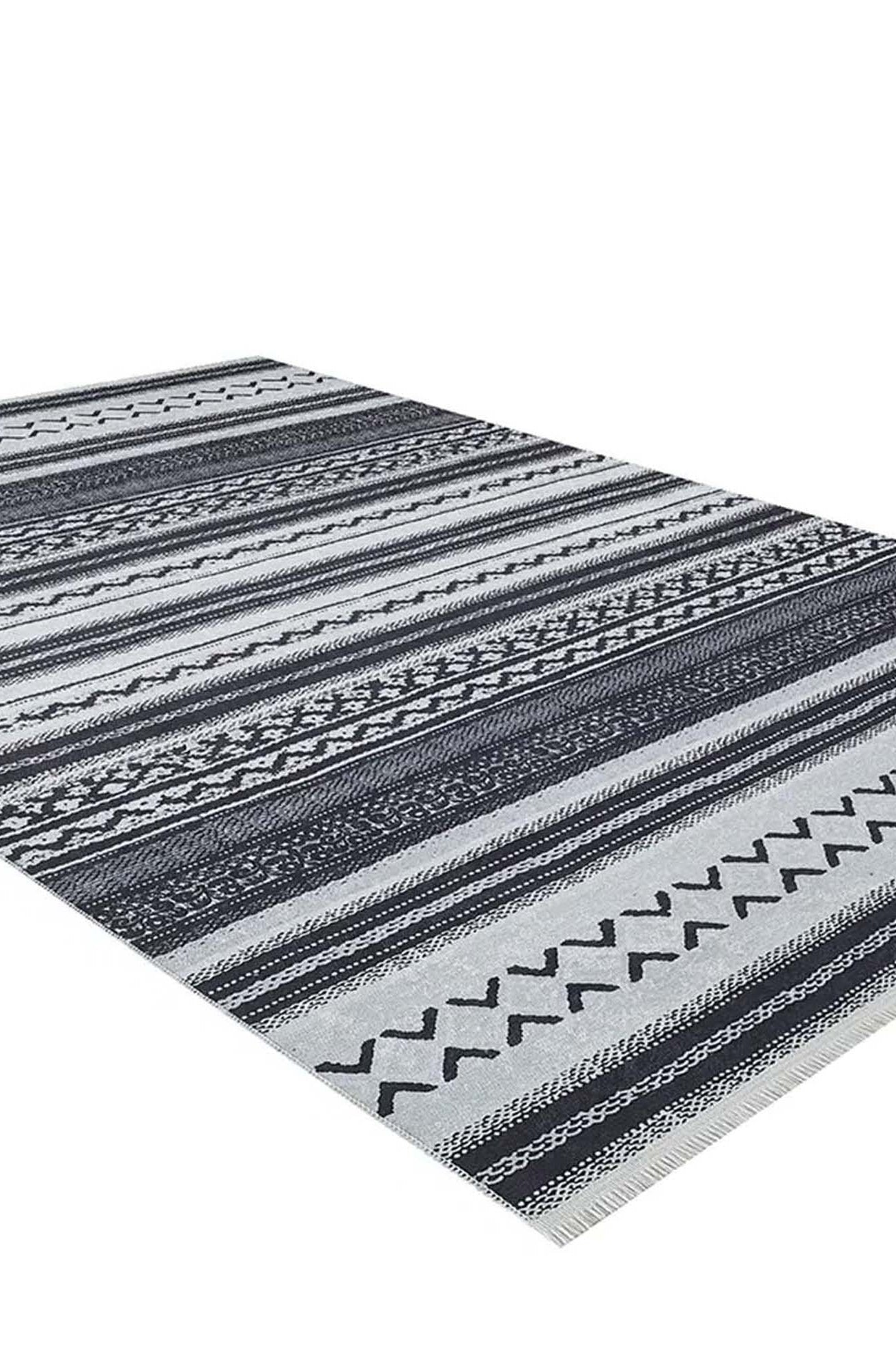 Lunda White Black Striped Rug