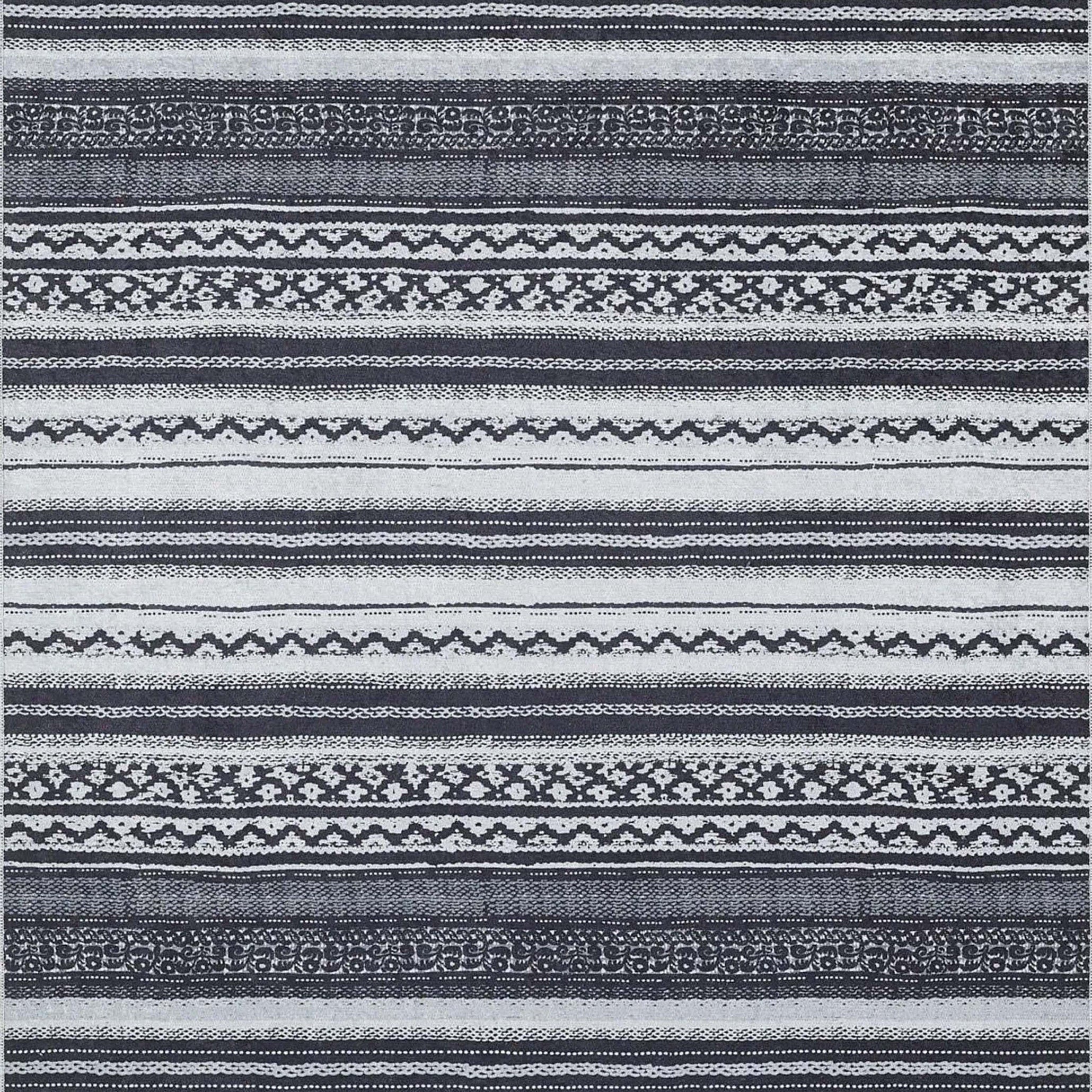 Lunda White Black Striped Rug