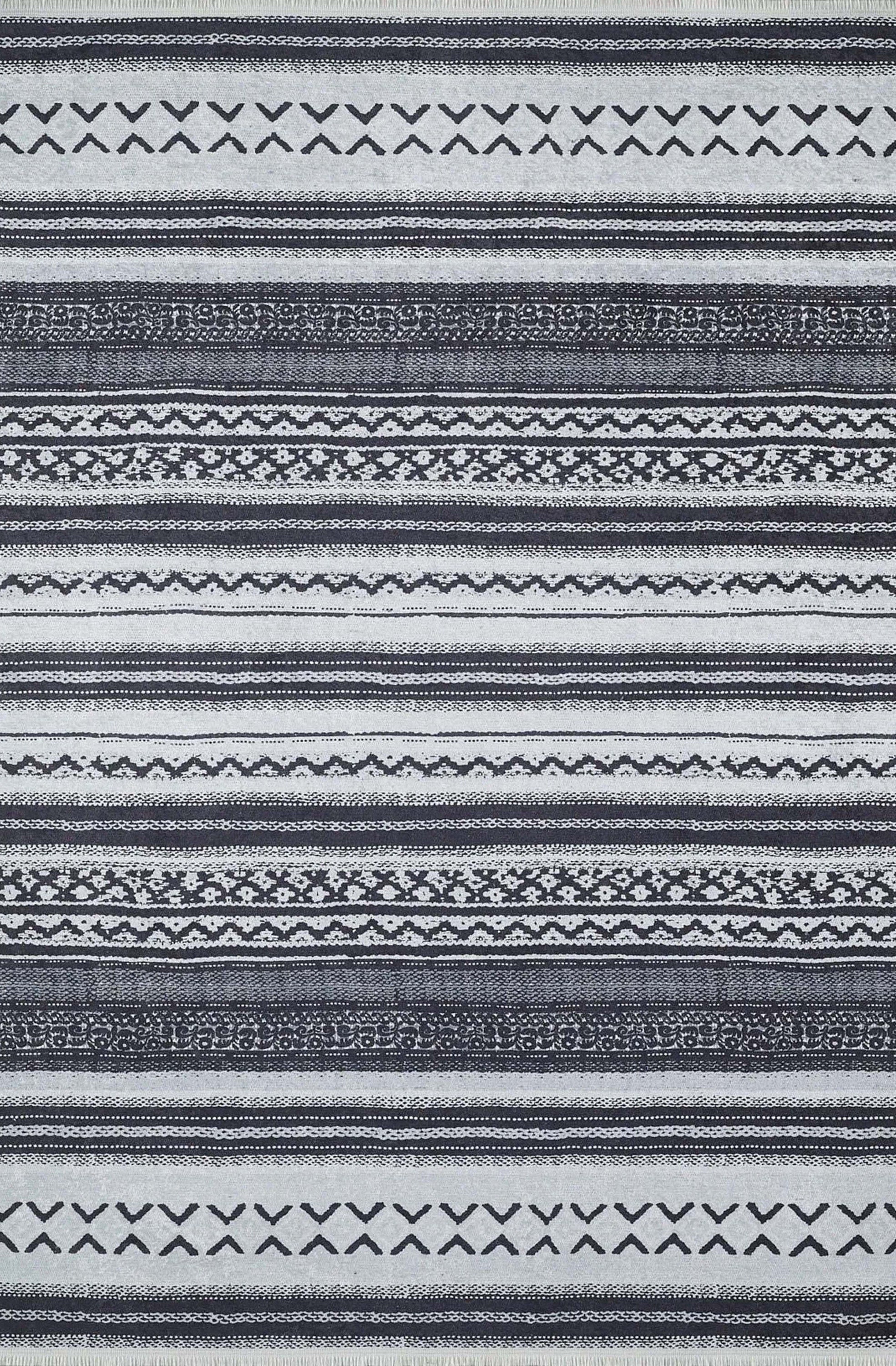 Lunda White Black Striped Rug