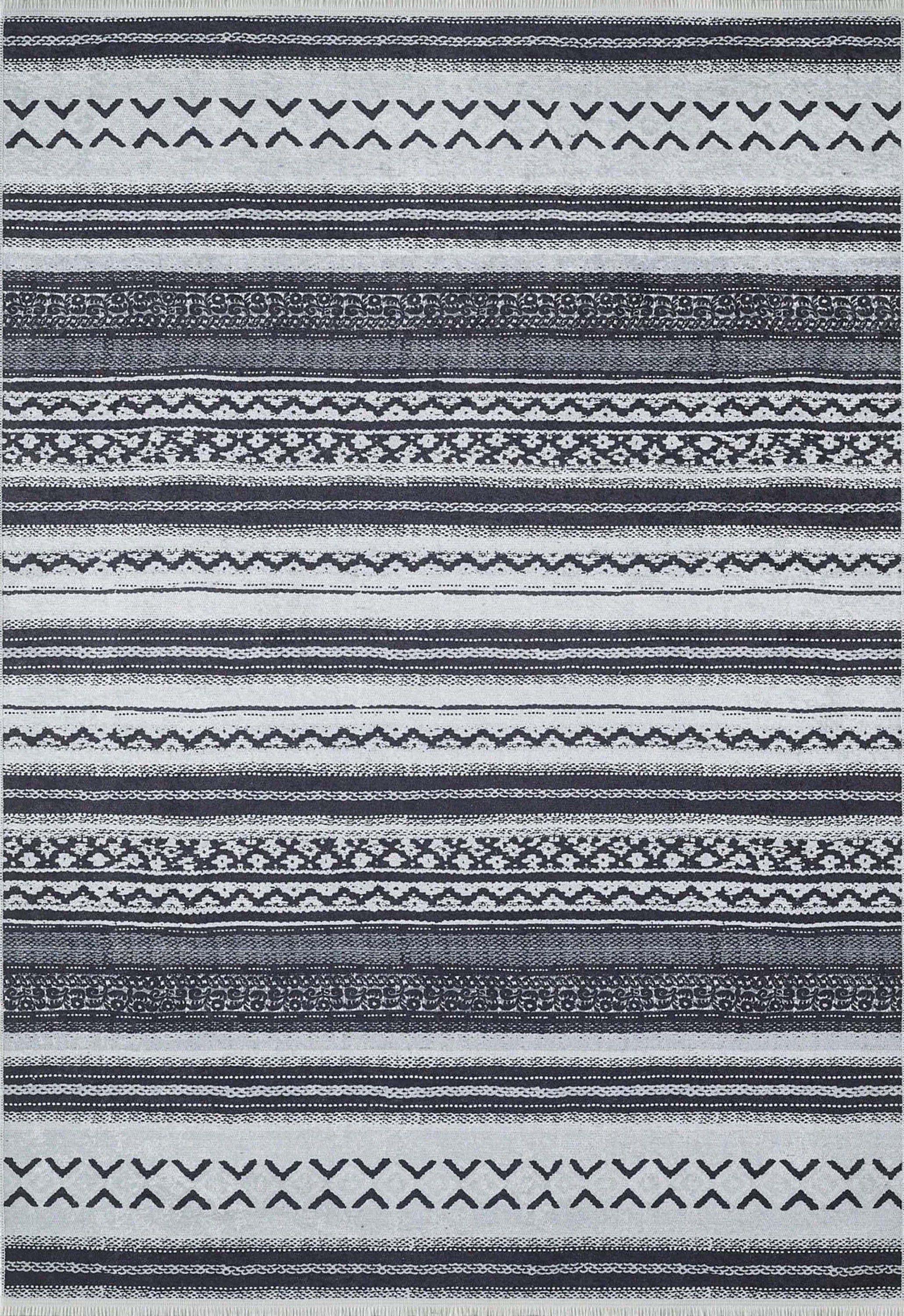 Lunda White Black Striped Rug