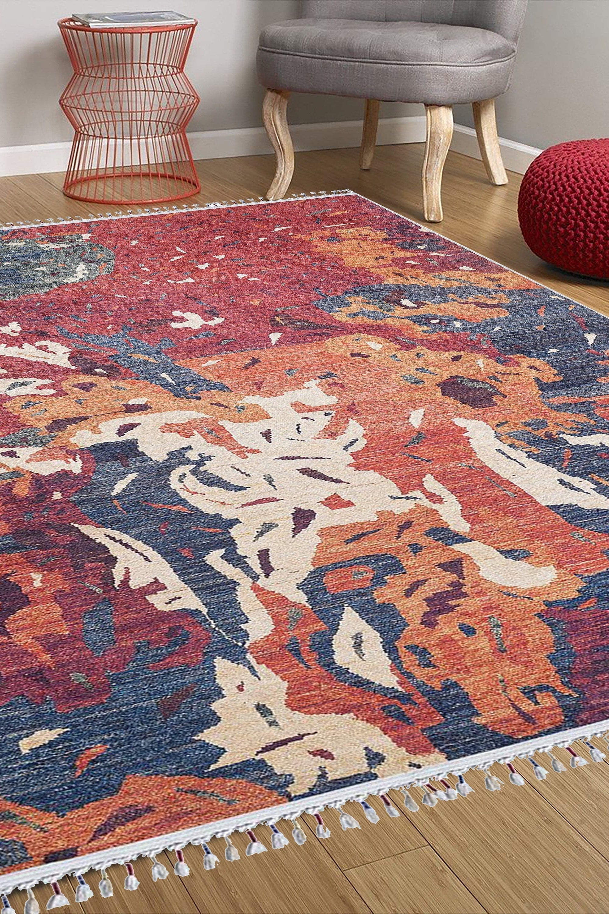 Luxa Modern Red Beige Blue Orange Rug