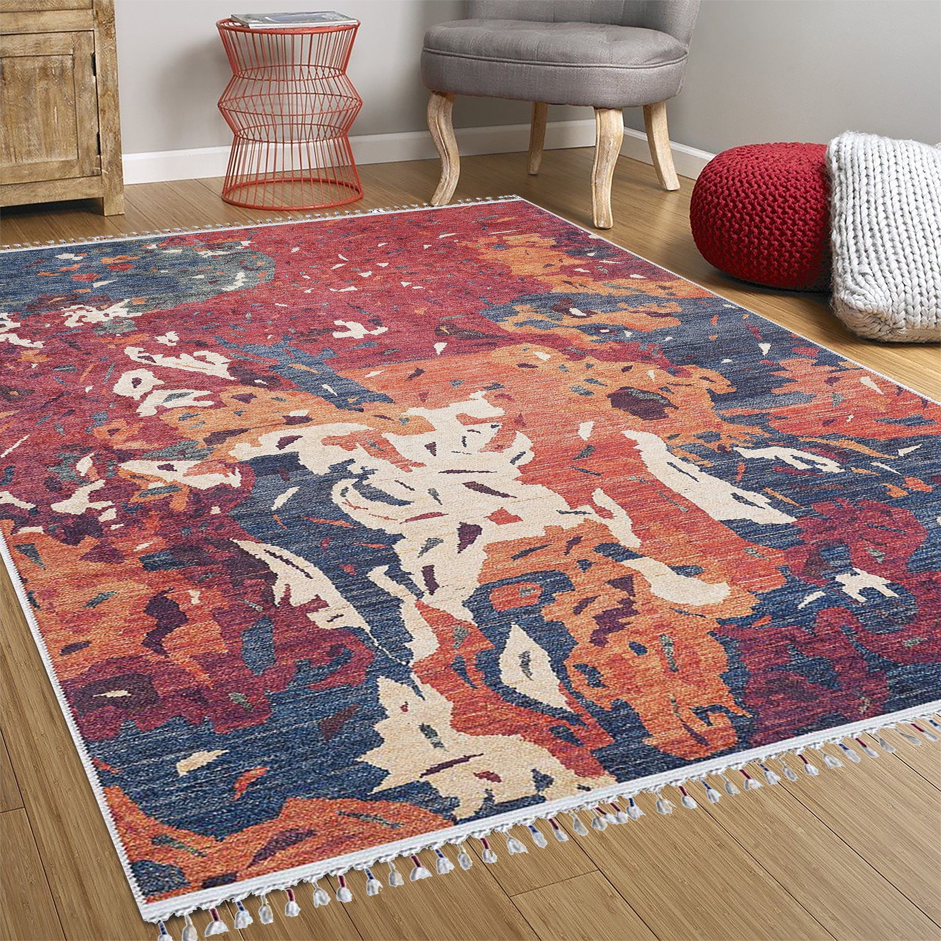 Luxa Modern Red Beige Blue Orange Rug