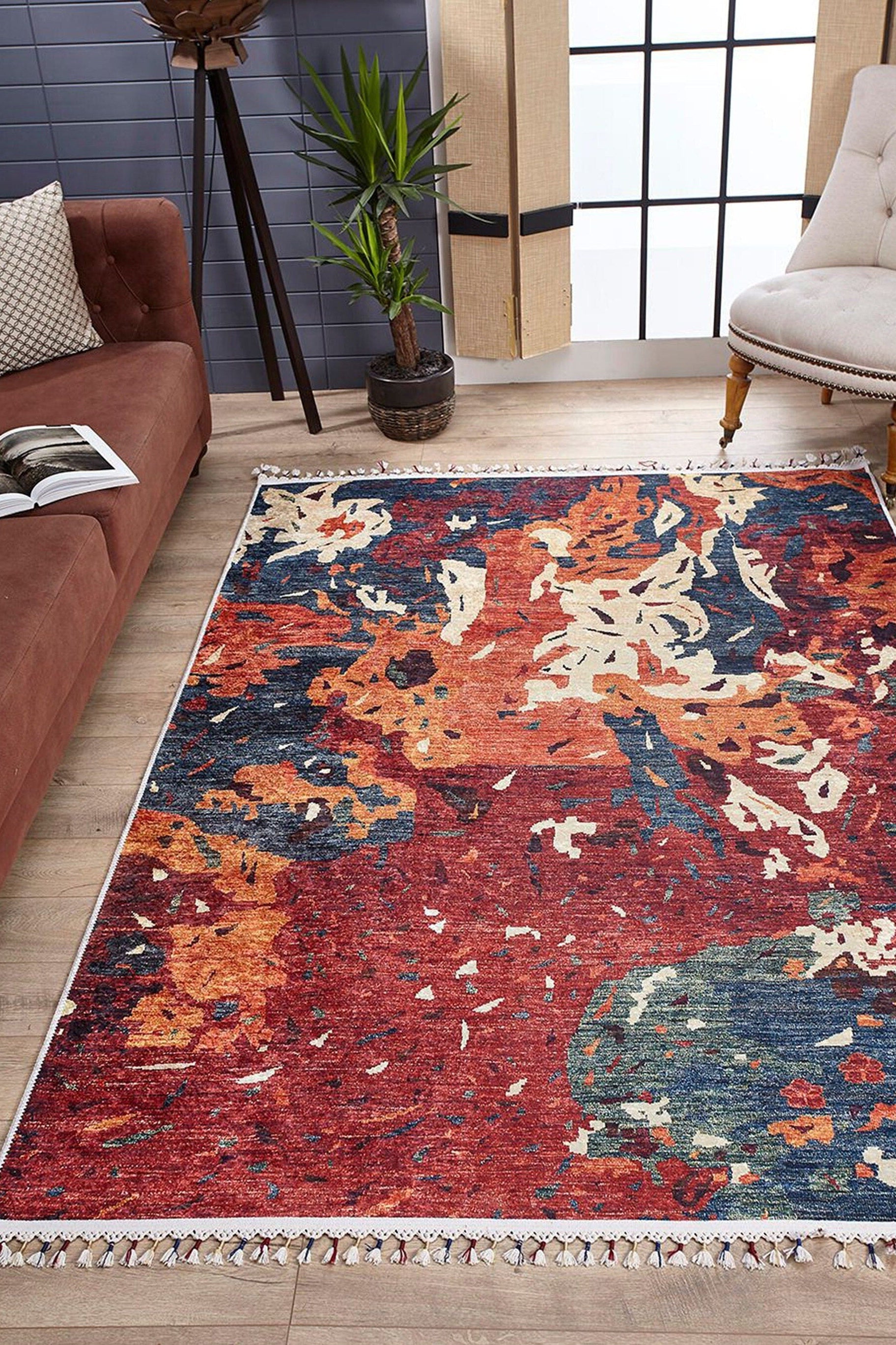 Luxa Modern Red Beige Blue Orange Rug