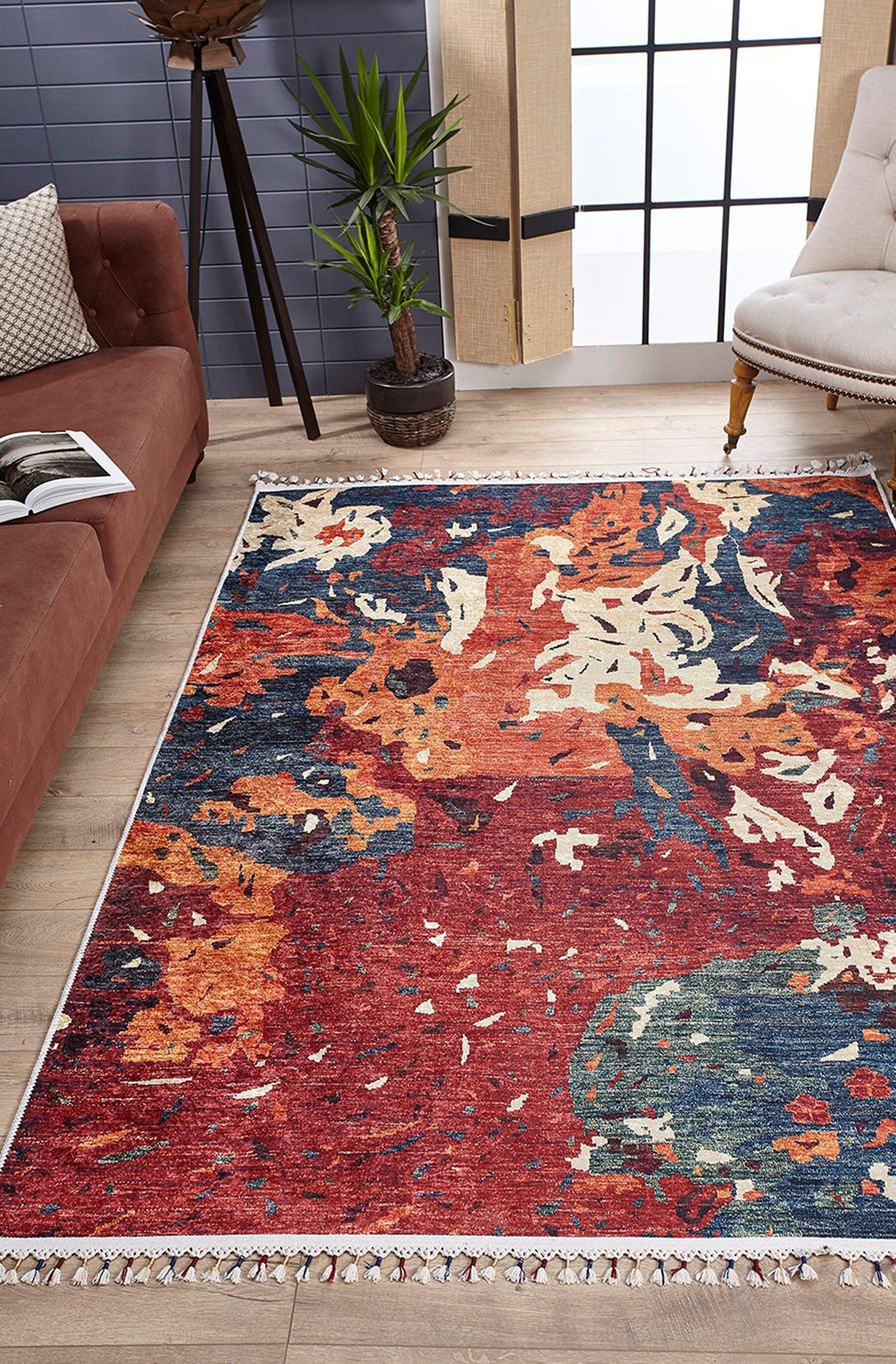 Luxa Modern Red Beige Blue Orange Rug