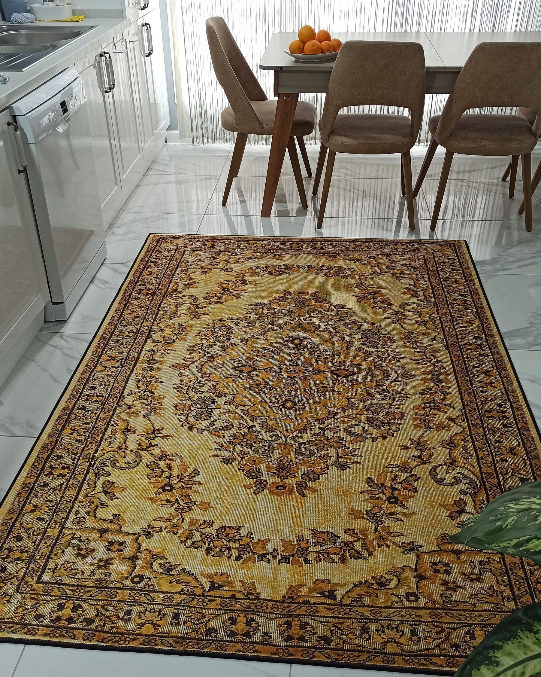 Lydia Rug Turkish faded yellow & Black Rug