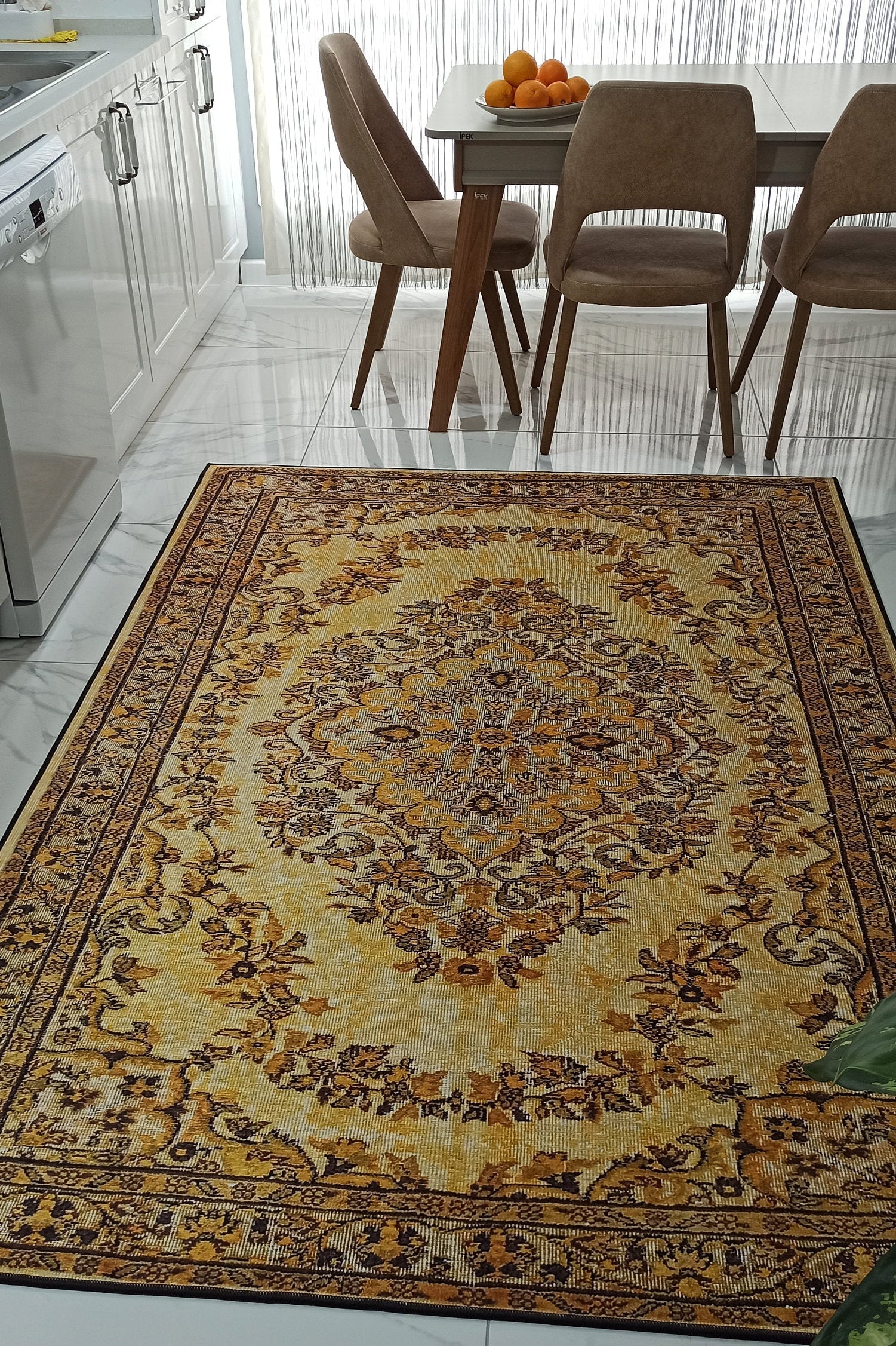 Lydia Rug Turkish faded yellow & Black Rug