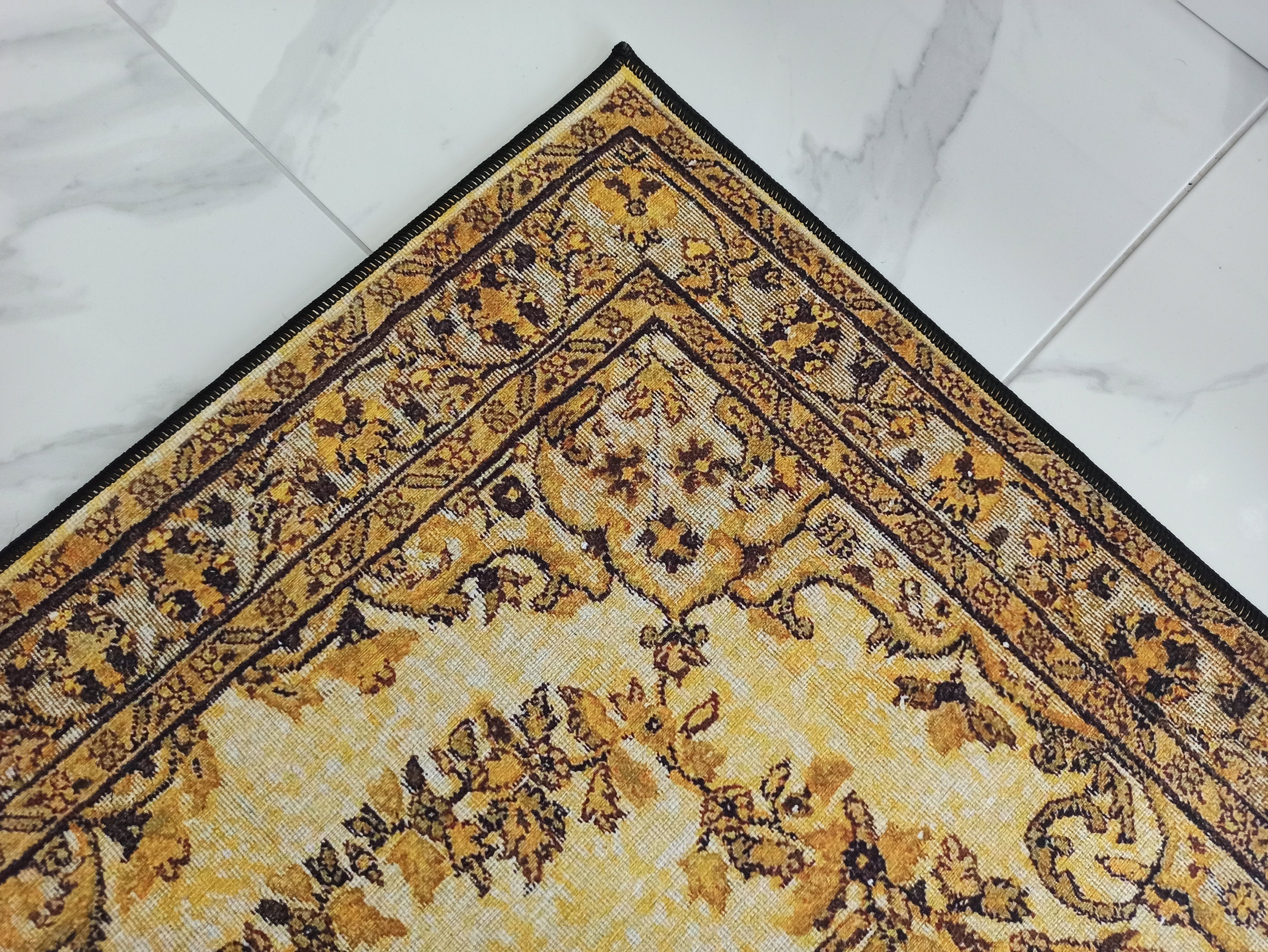 Lydia Rug Turkish faded yellow & Black Rug