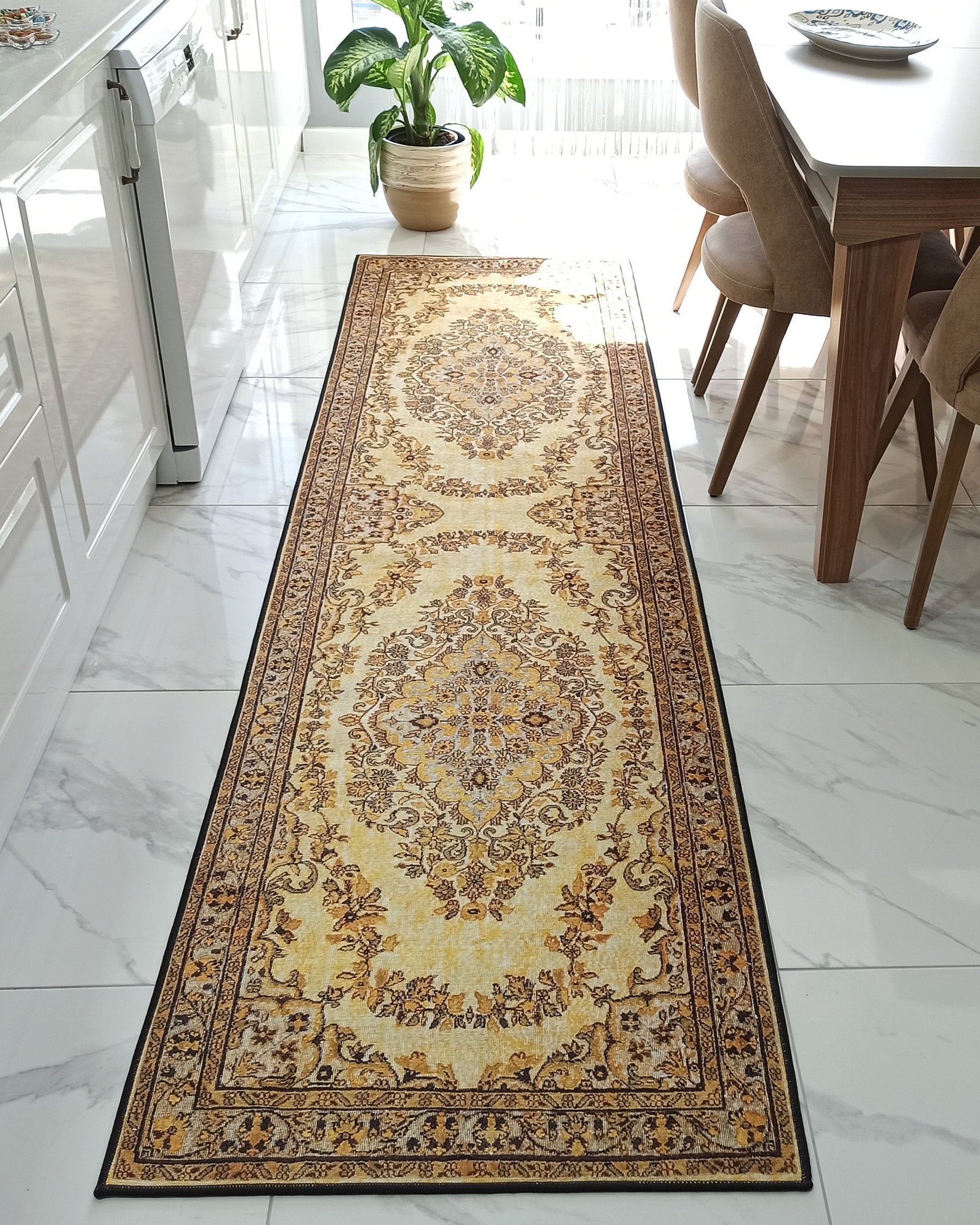 Lydia Rug Turkish faded yellow & Black Rug