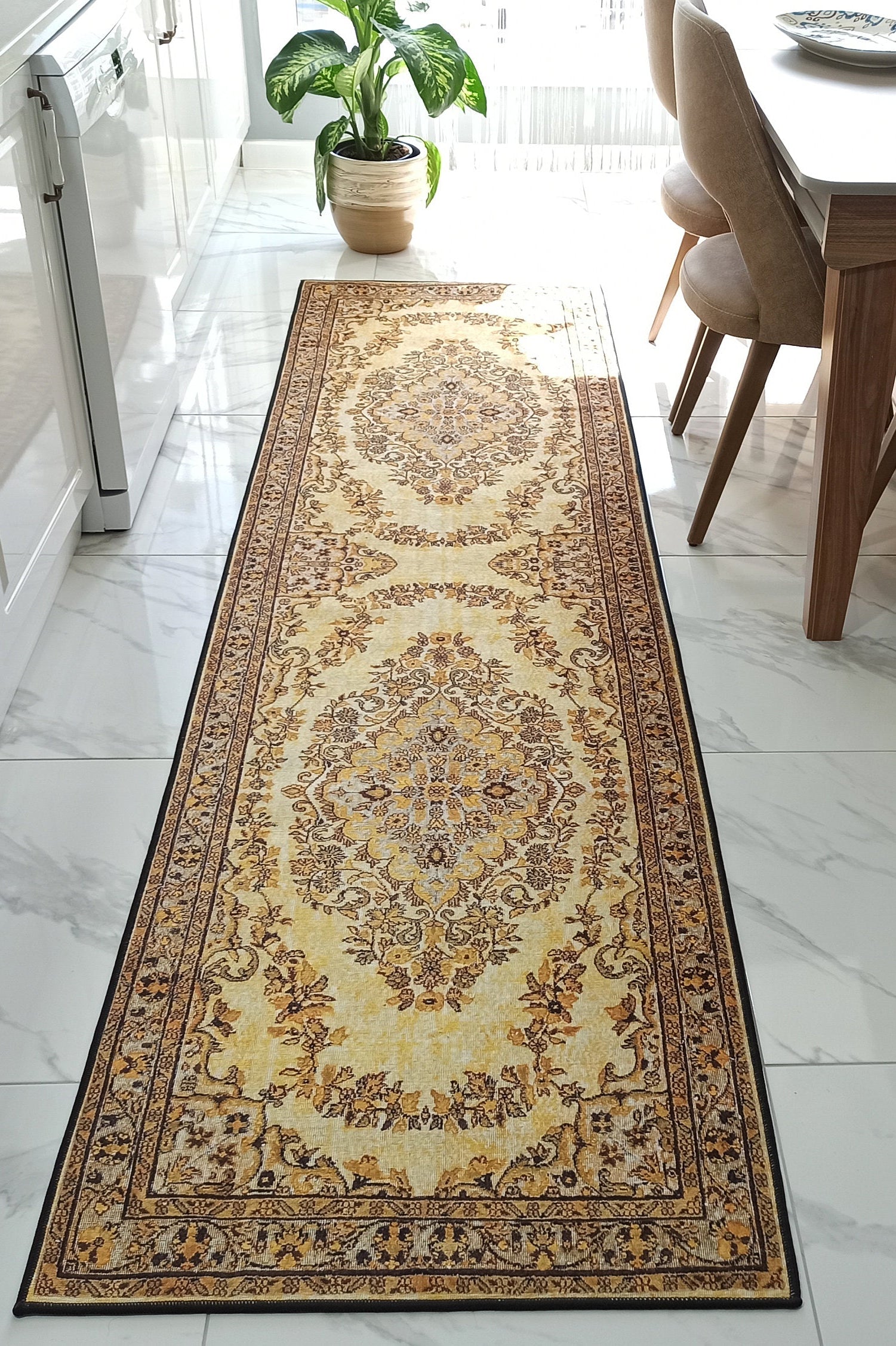 Lydia Rug Turkish faded yellow & Black Rug