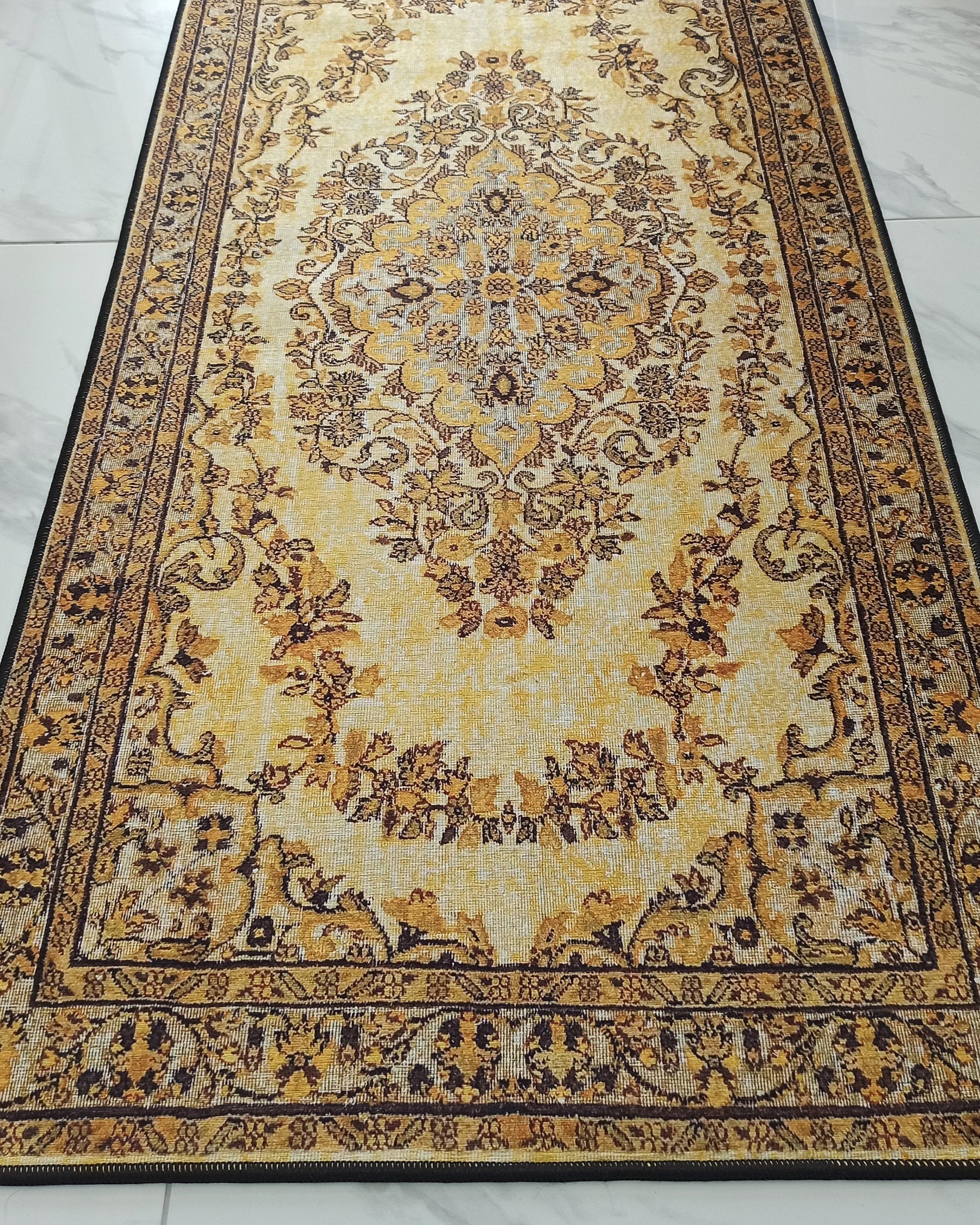 Lydia Rug Turkish faded yellow & Black Rug