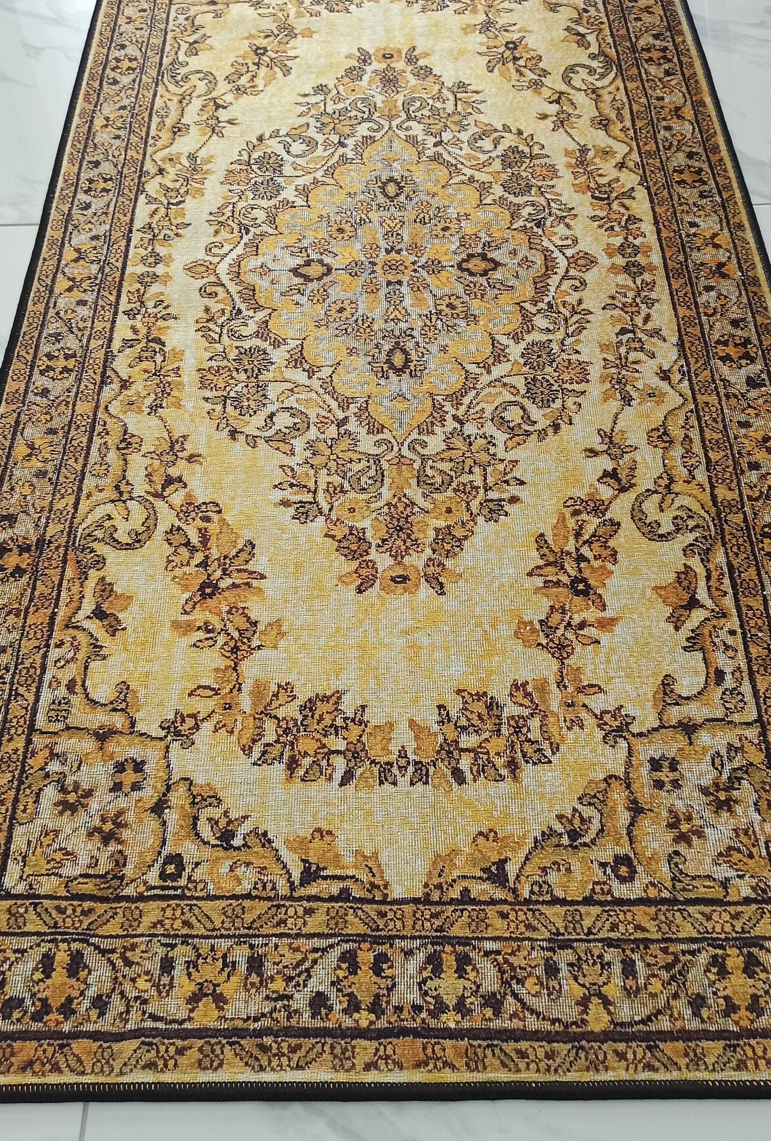 Lydia Rug Turkish faded yellow & Black Rug