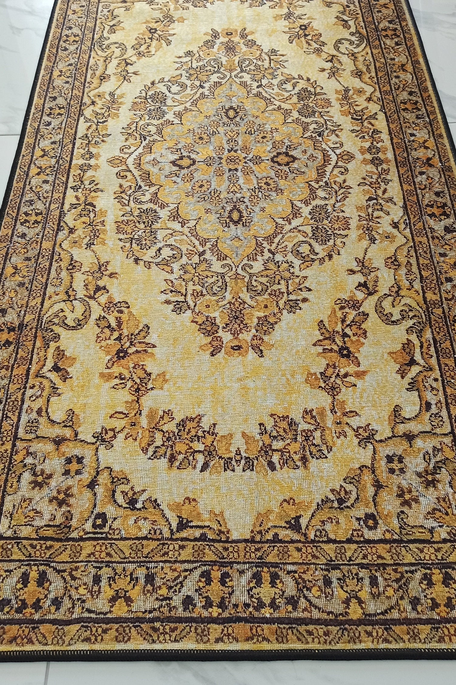 Lydia Rug Turkish faded yellow & Black Rug