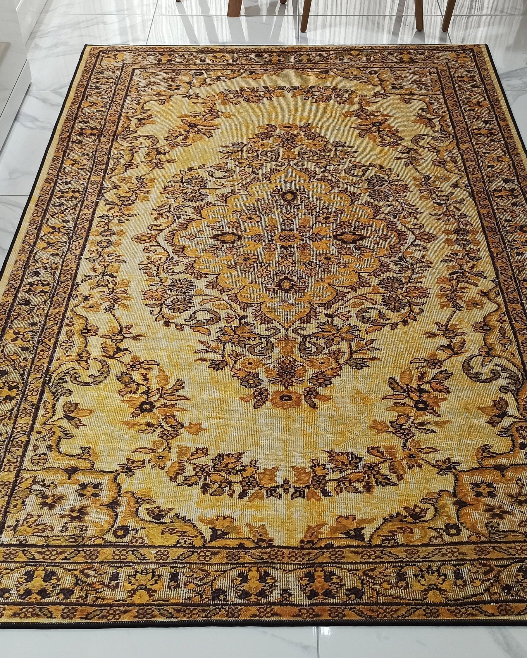 Lydia Rug Turkish faded yellow & Black Rug