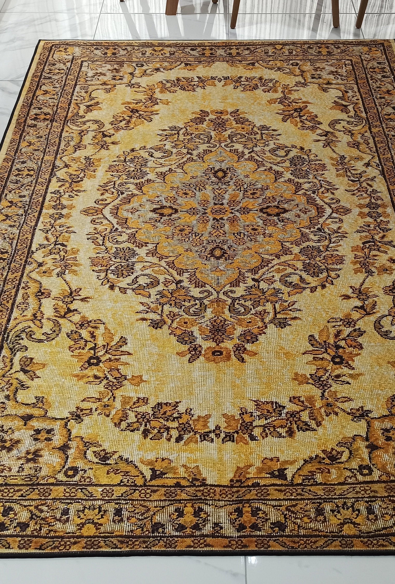 Lydia Rug Turkish faded yellow & Black Rug