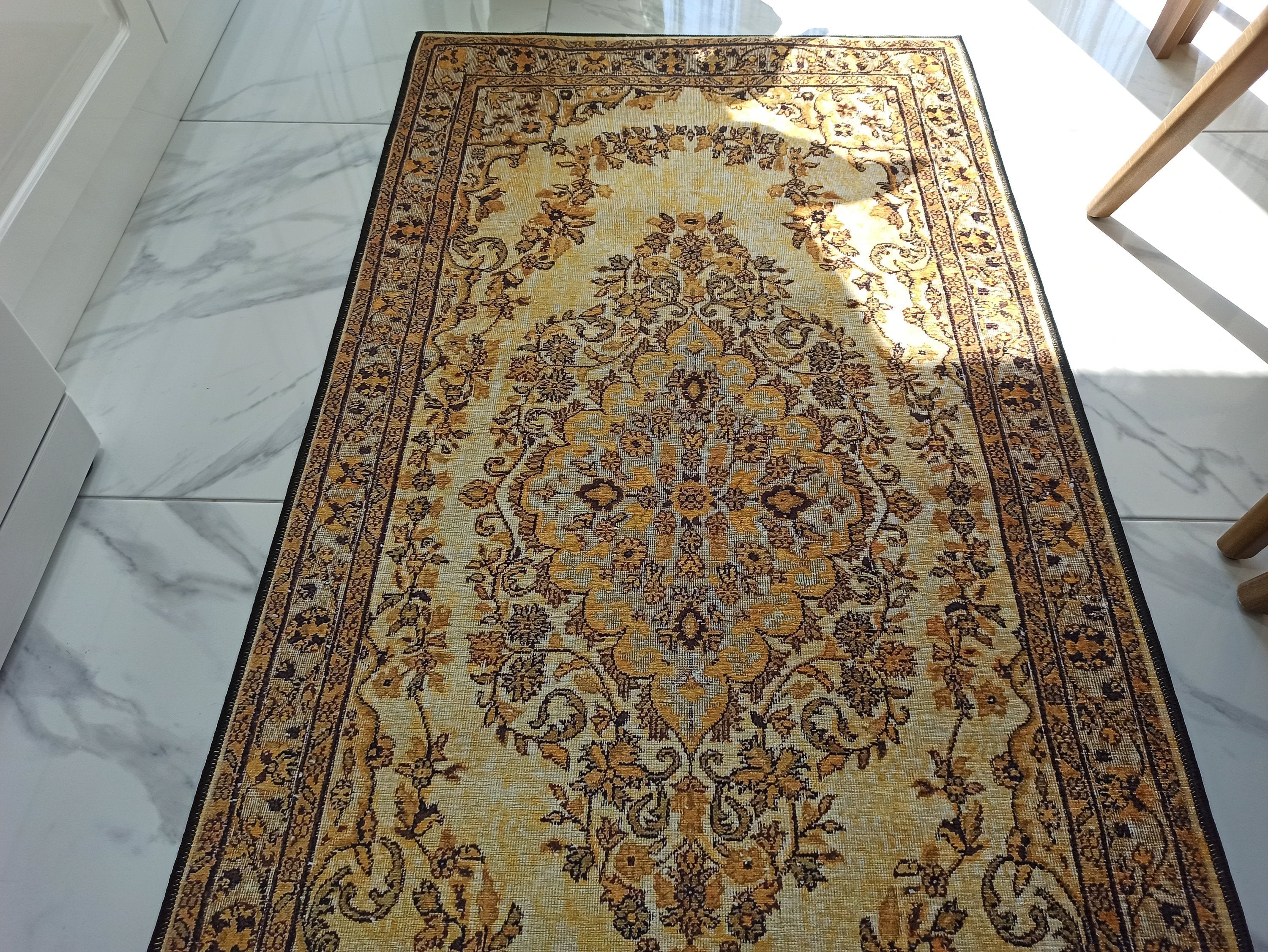 Lydia Rug Turkish faded yellow & Black Rug