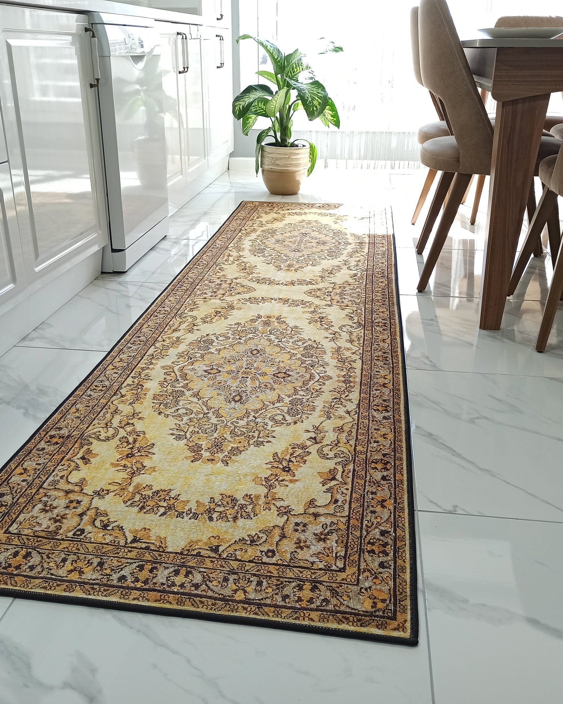 Lydia Rug Turkish faded yellow & Black Rug