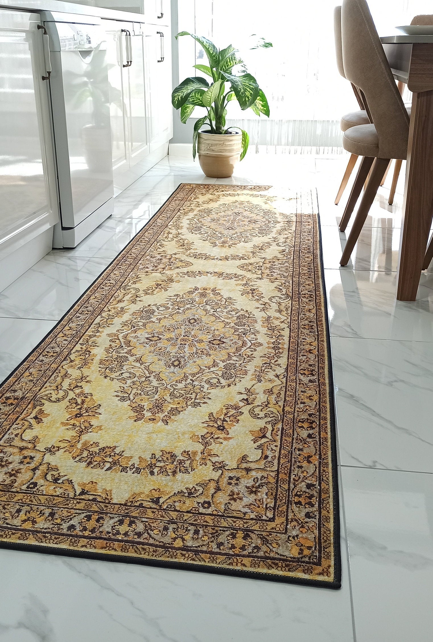 Lydia Rug Turkish faded yellow & Black Rug