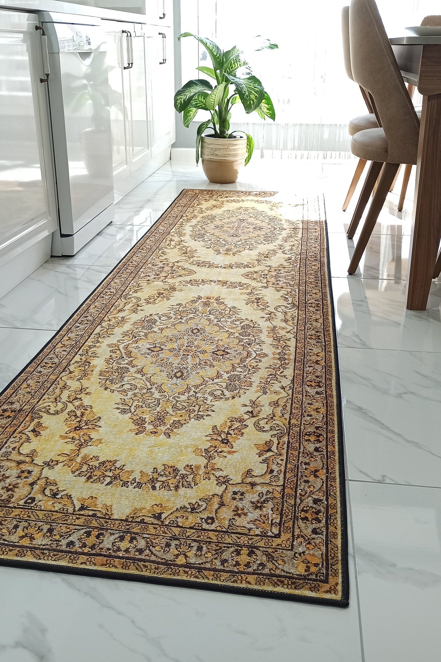 Lydia Rug Turkish faded yellow & Black Rug