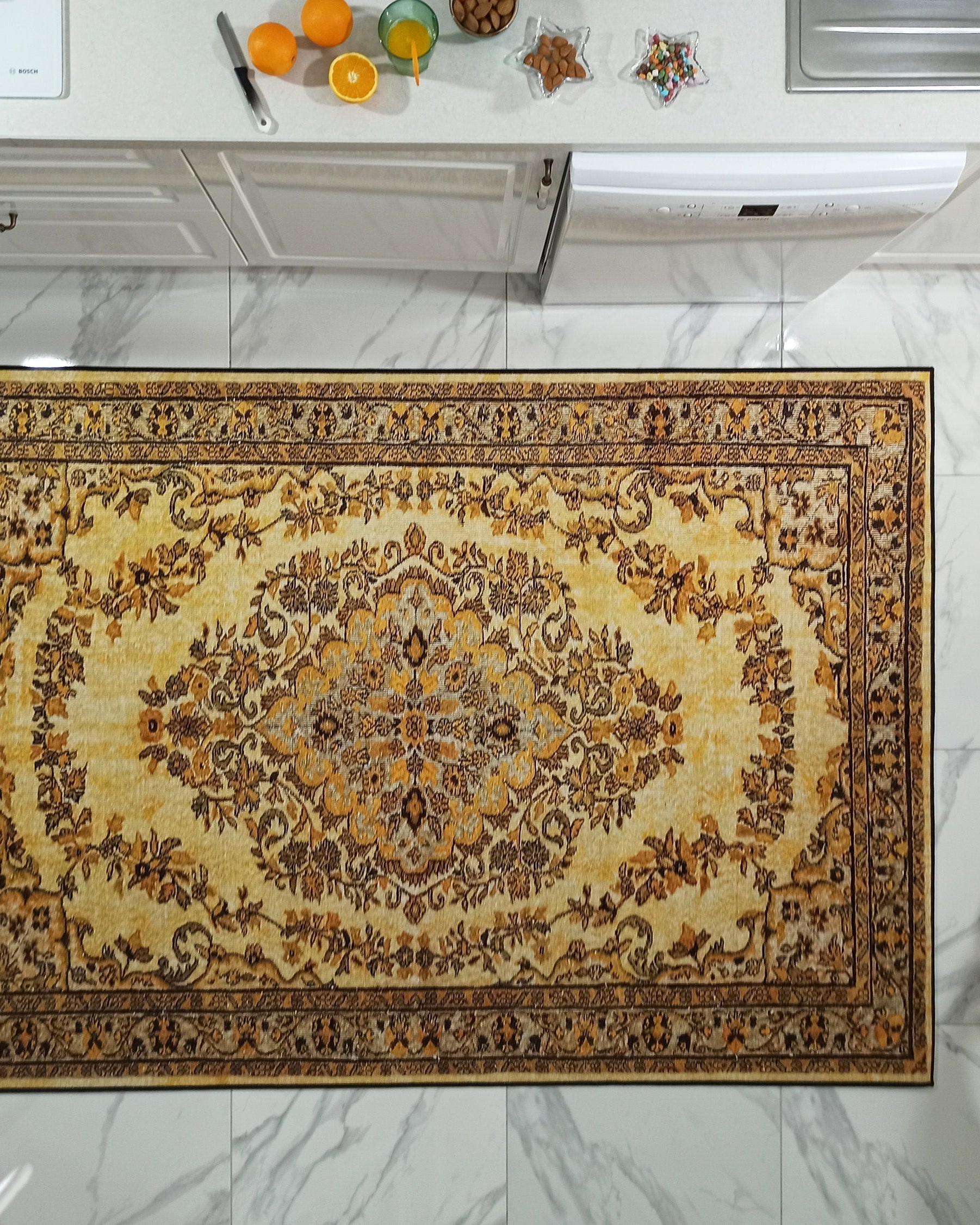 Lydia Rug Turkish faded yellow & Black Rug