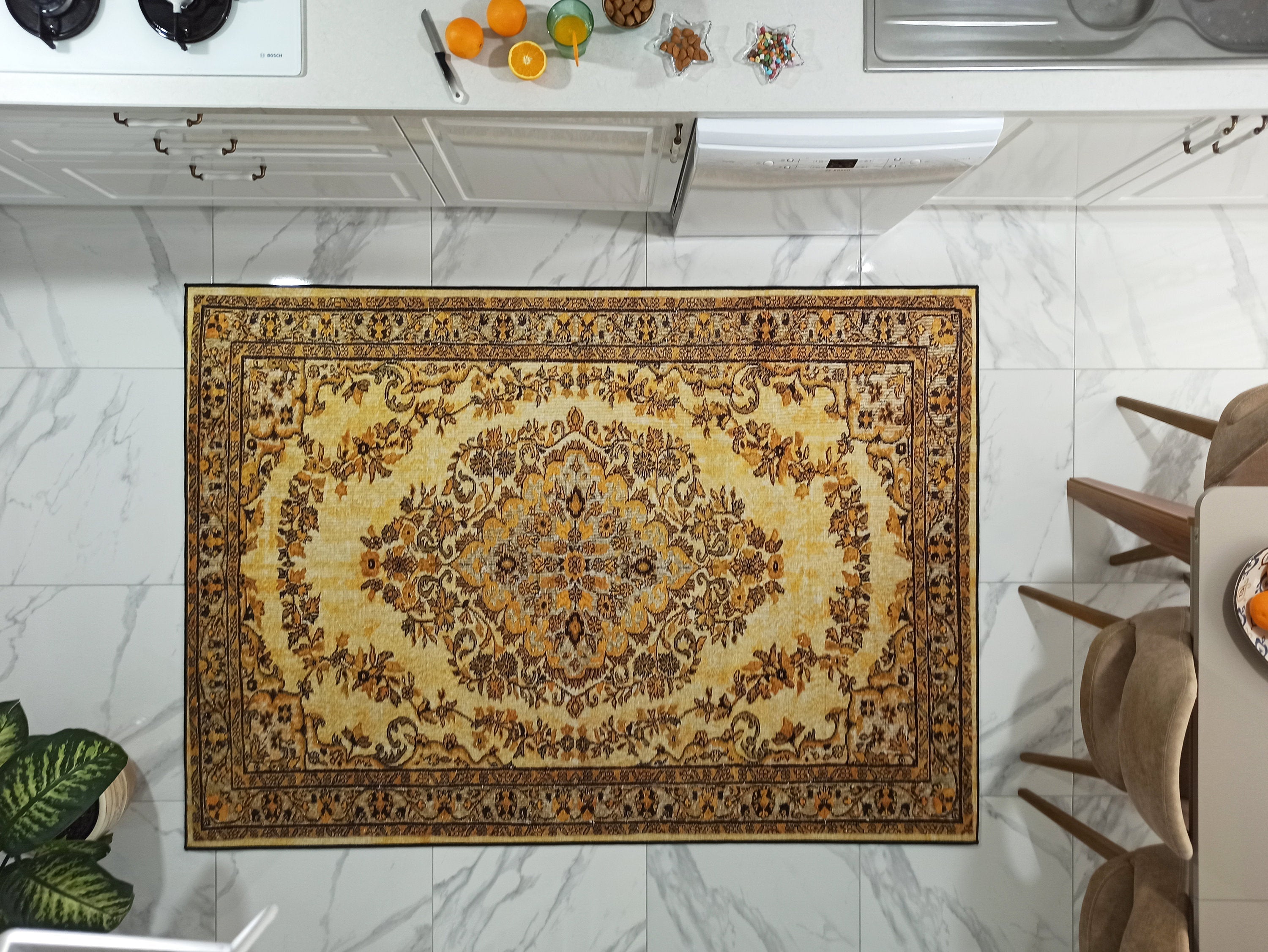 Lydia Rug Turkish faded yellow & Black Rug