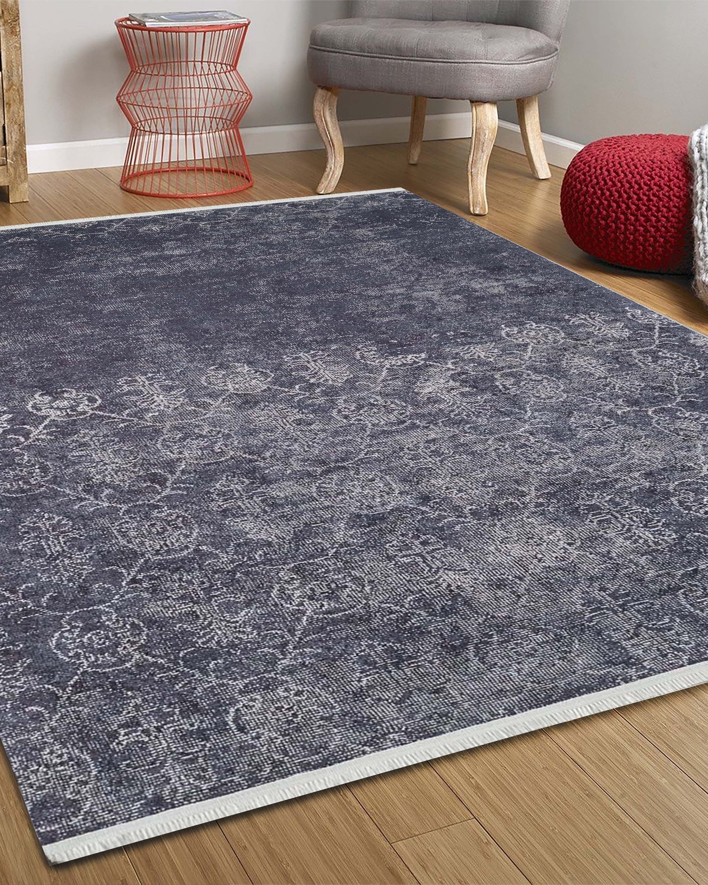 Magna Turkish White Floral Black Rug