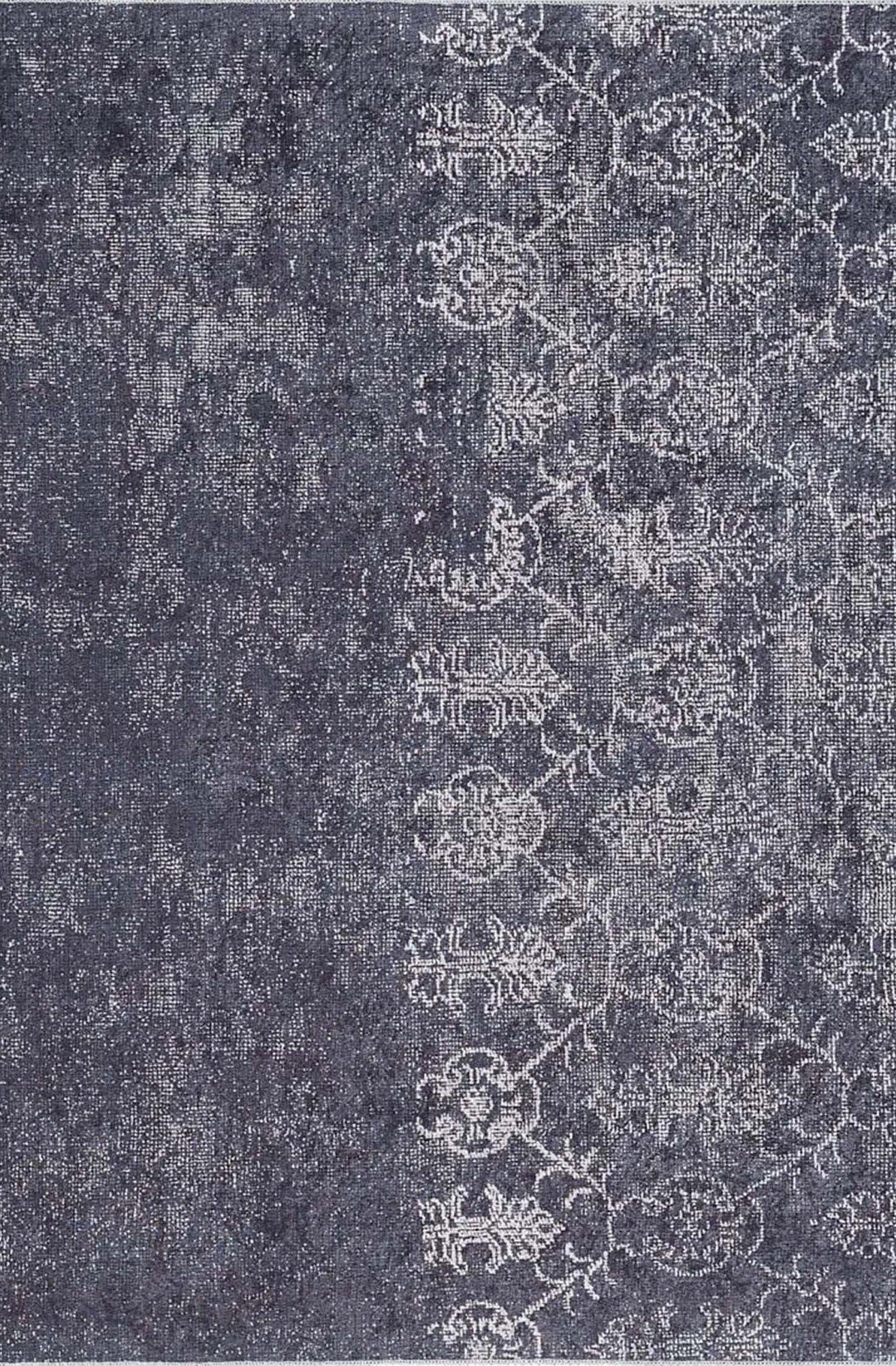 Magna Turkish White Floral Black Rug