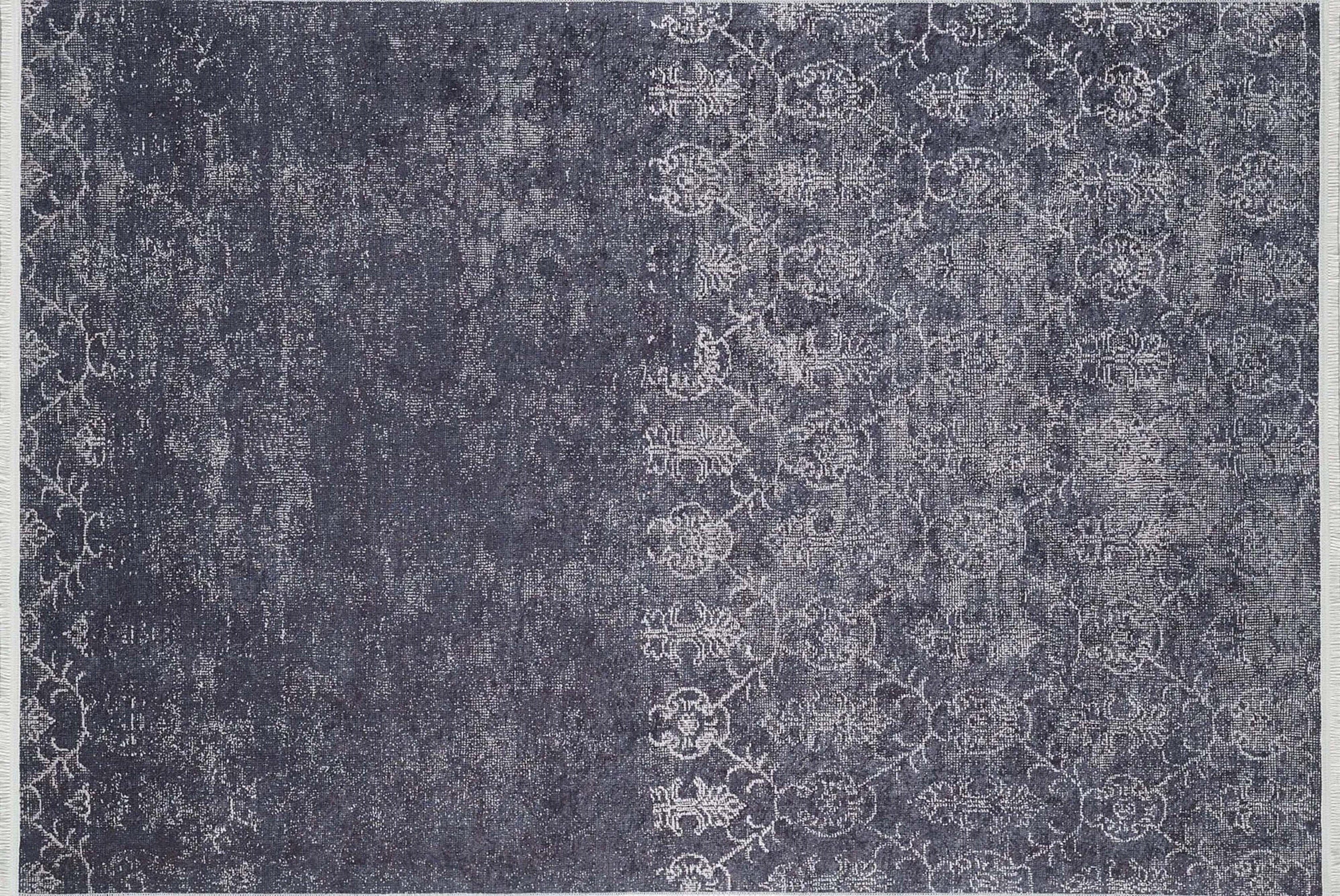 Magna Turkish White Floral Black Rug