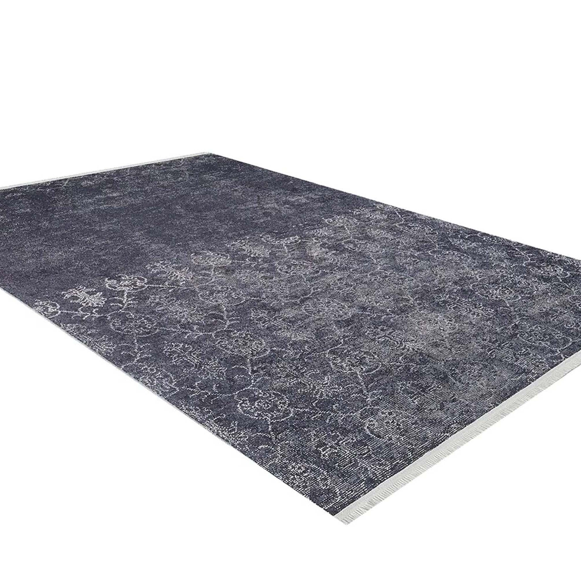 Magna Turkish White Floral Black Rug