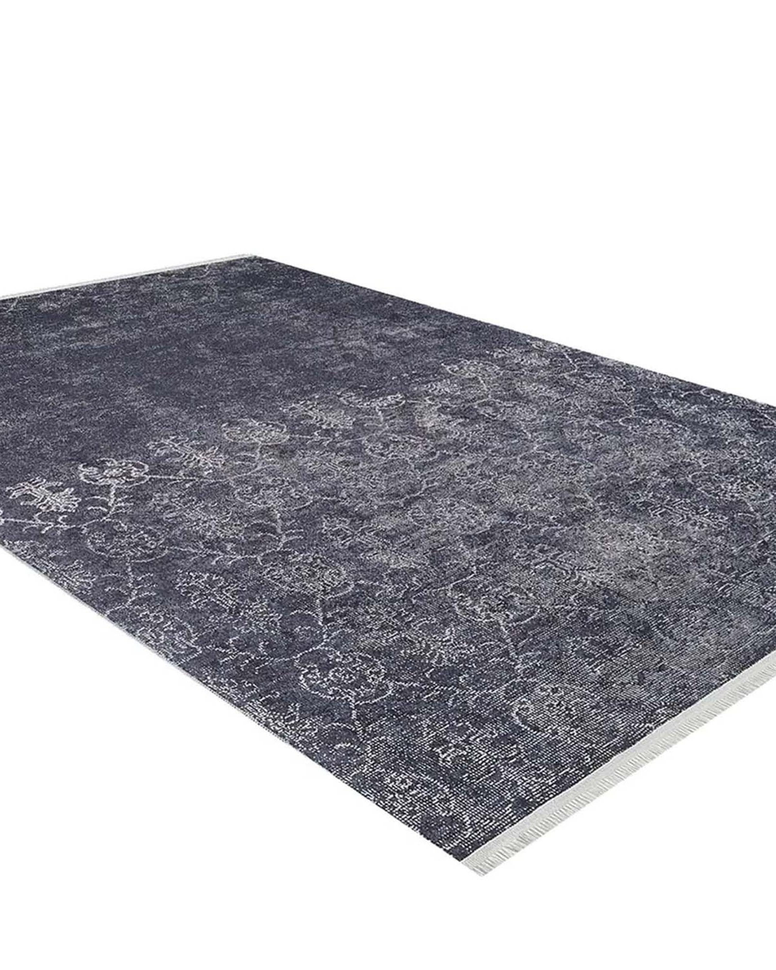 Magna Turkish White Floral Black Rug
