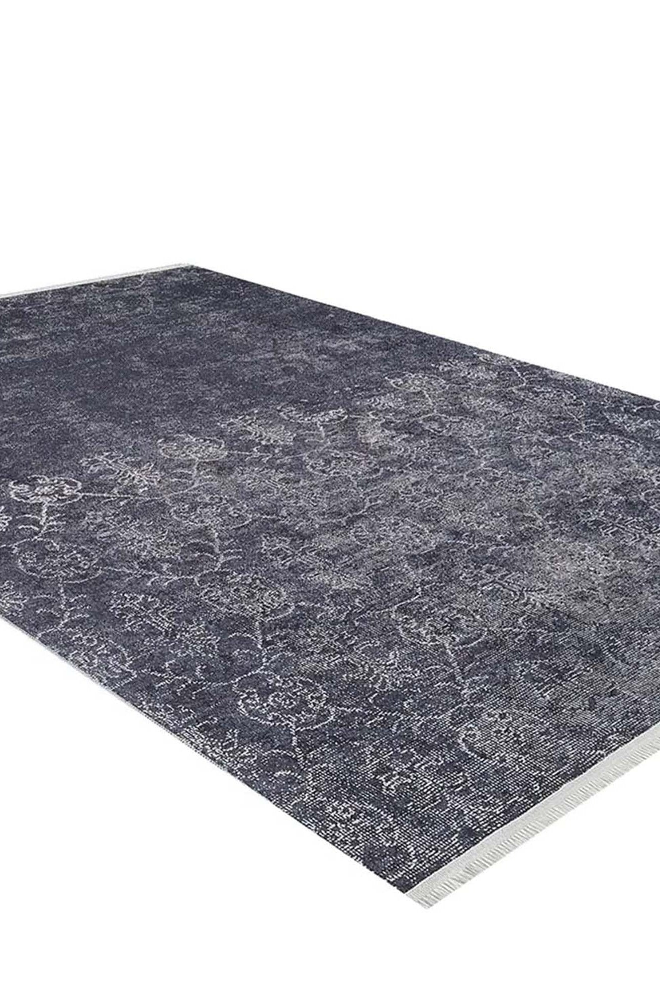 Magna Turkish White Floral Black Rug