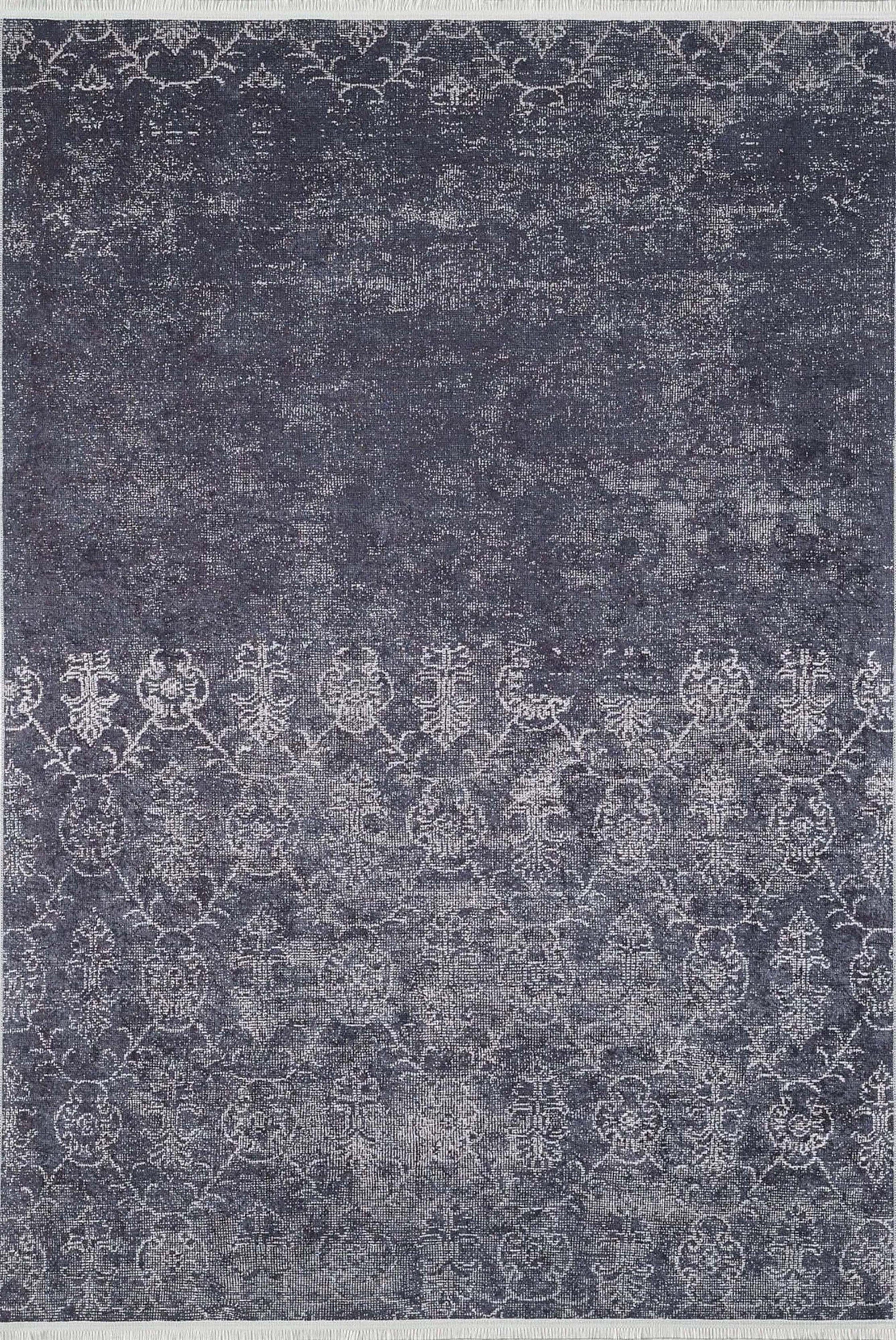 Magna Turkish White Floral Black Rug