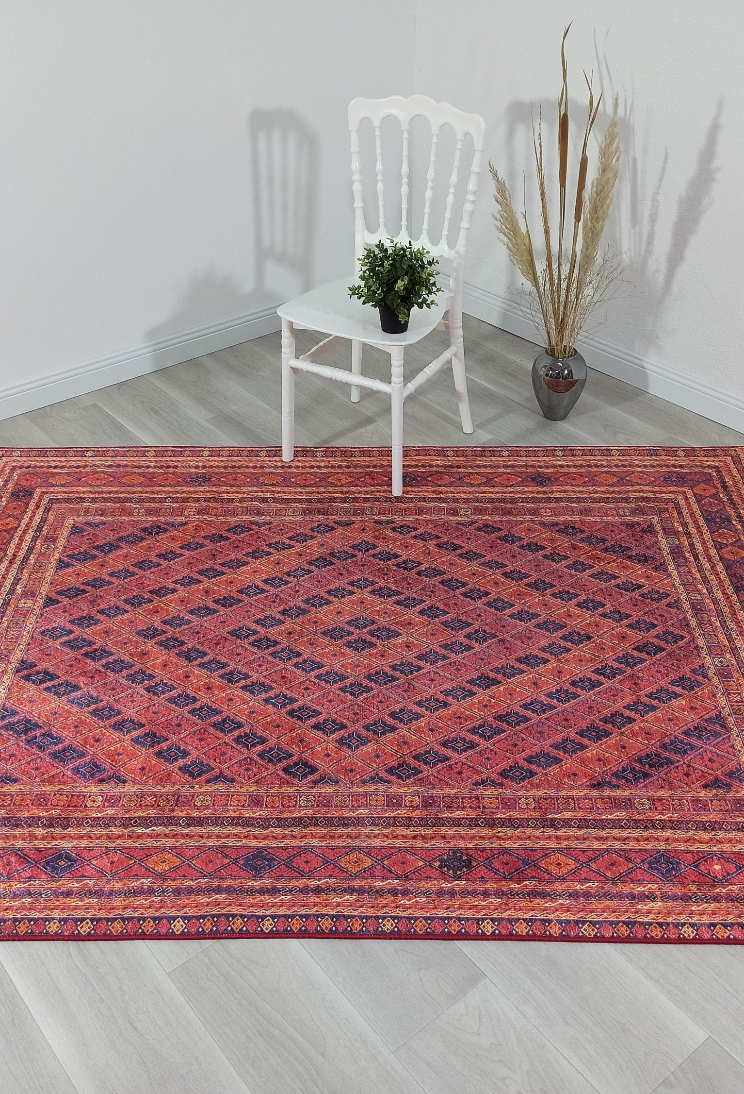 Manda Rug Turkish Kilim Terracotta and Navy Blue Rug