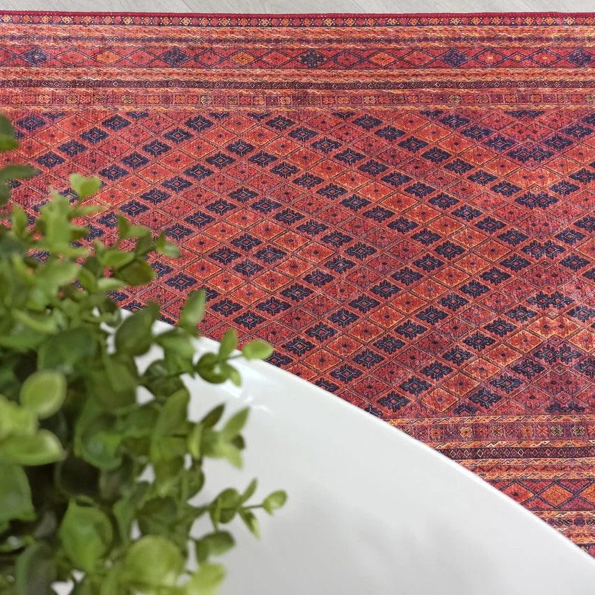 Manda Rug Turkish Kilim Terracotta and Navy Blue Rug