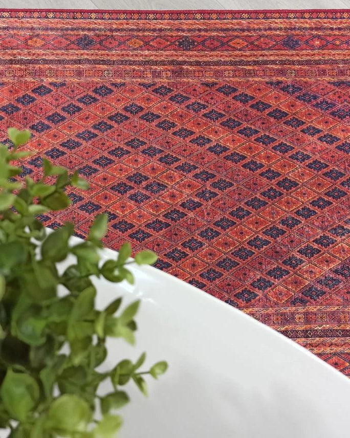 Manda Rug Turkish Kilim Terracotta and Navy Blue Rug