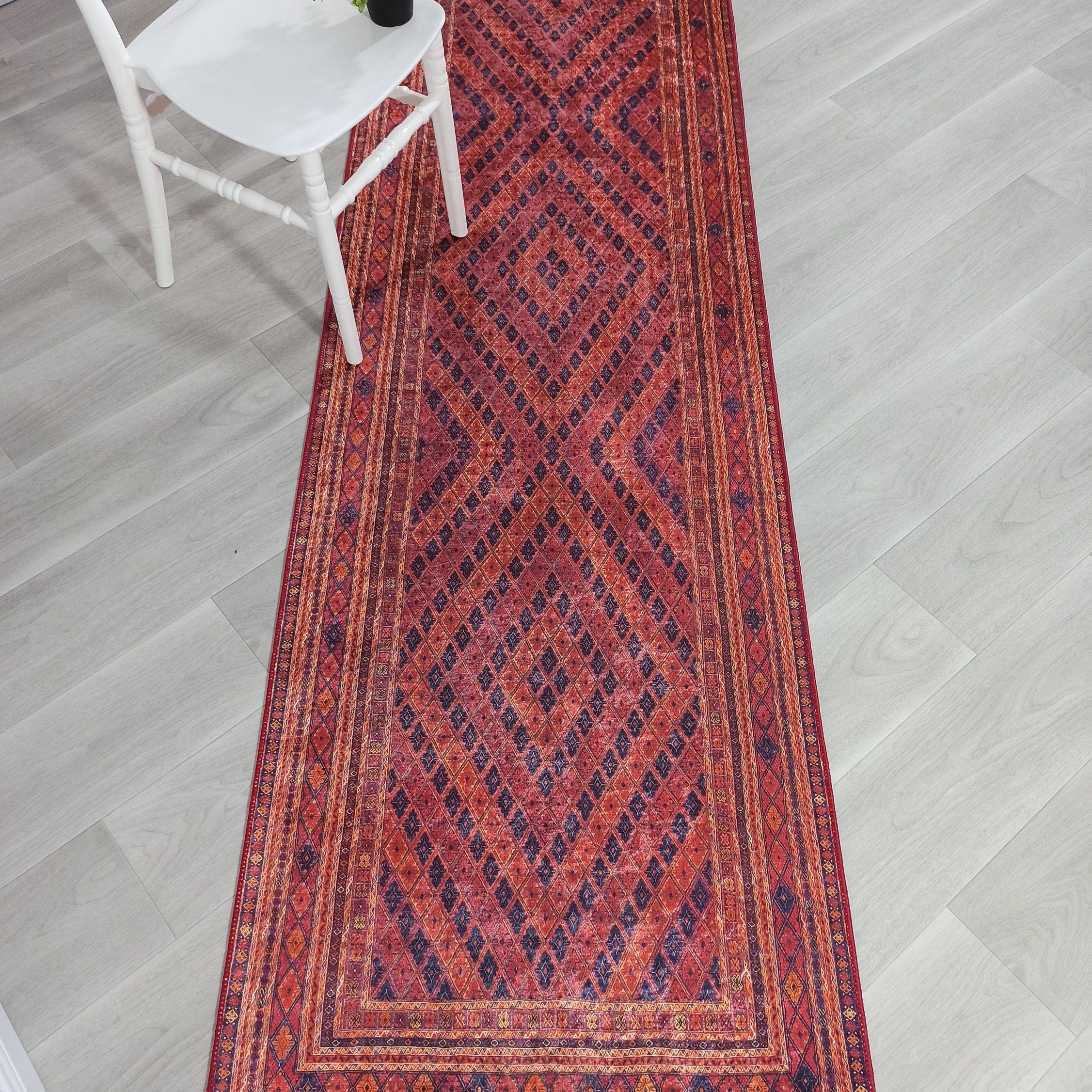 Manda Rug Turkish Kilim Terracotta and Navy Blue Rug