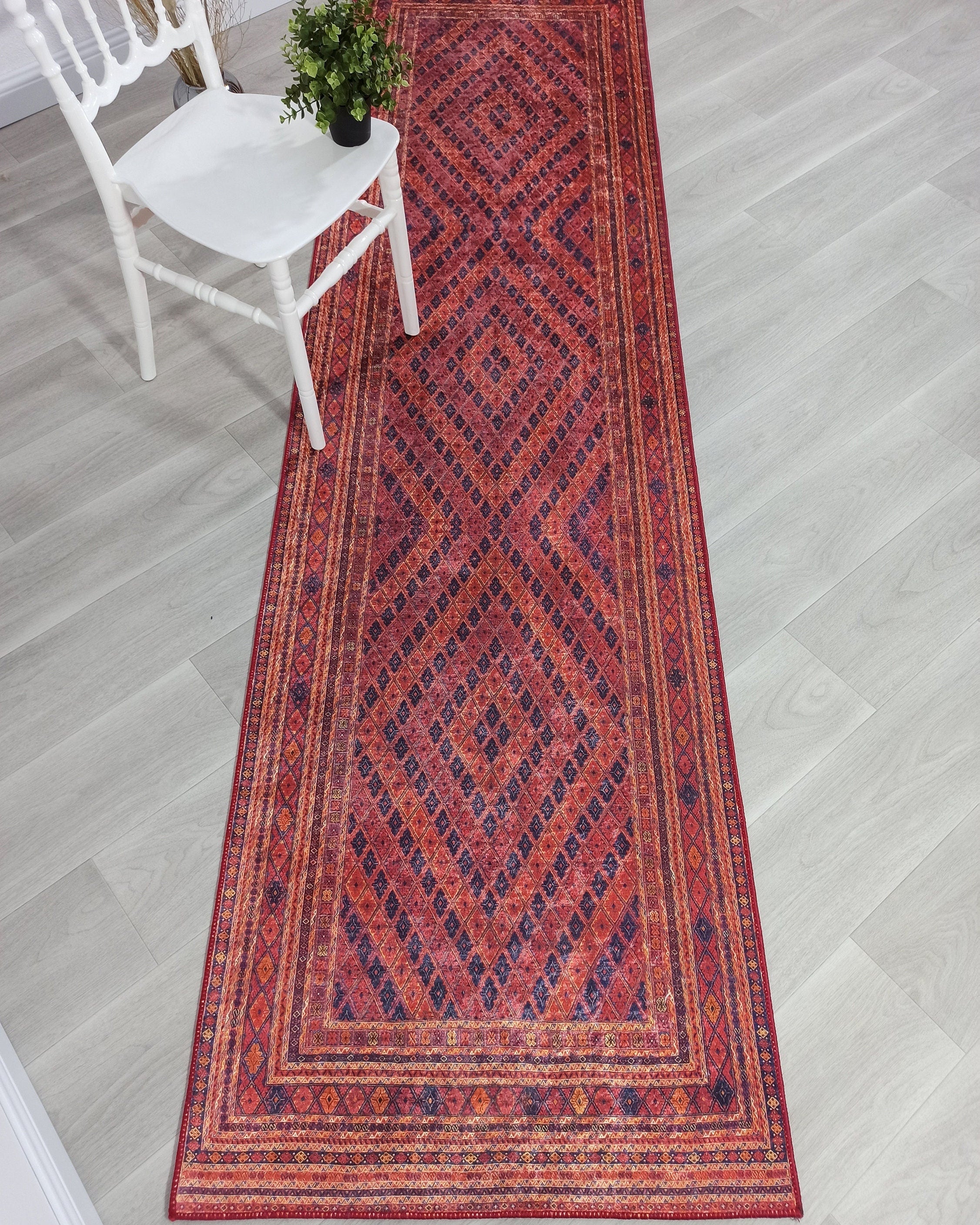Manda Rug Turkish Kilim Terracotta and Navy Blue Rug