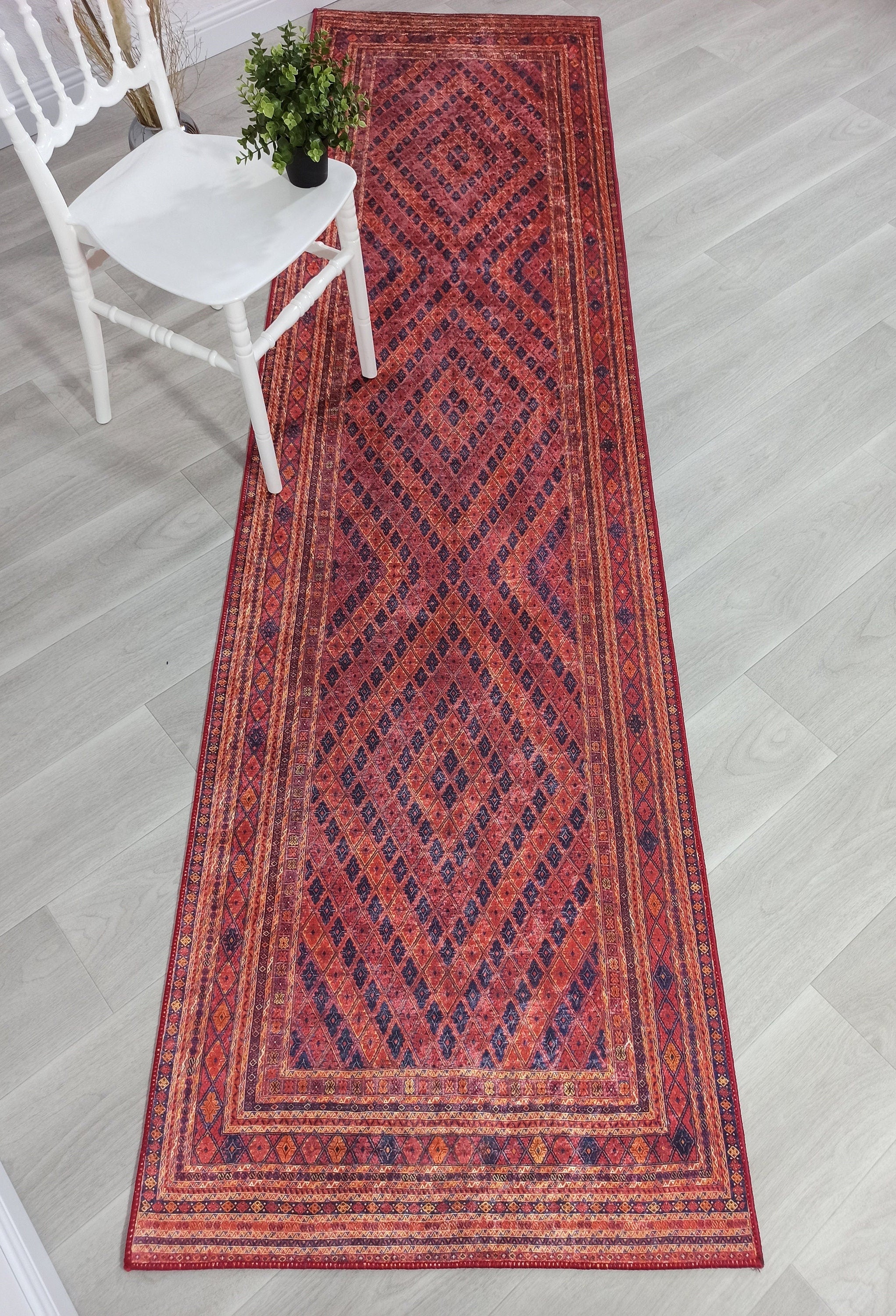Manda Rug Turkish Kilim Terracotta and Navy Blue Rug