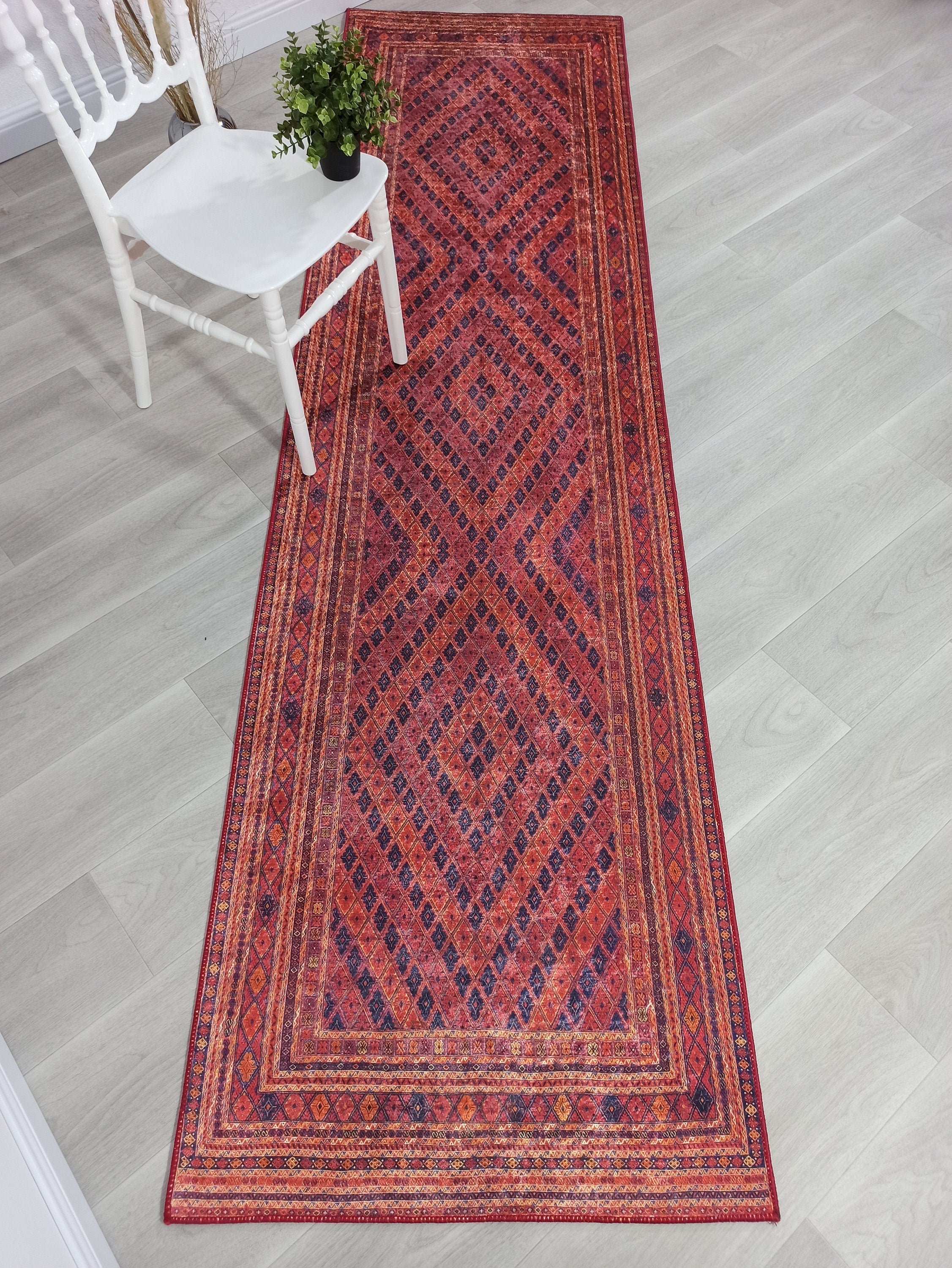 Manda Rug Turkish Kilim Terracotta and Navy Blue Rug
