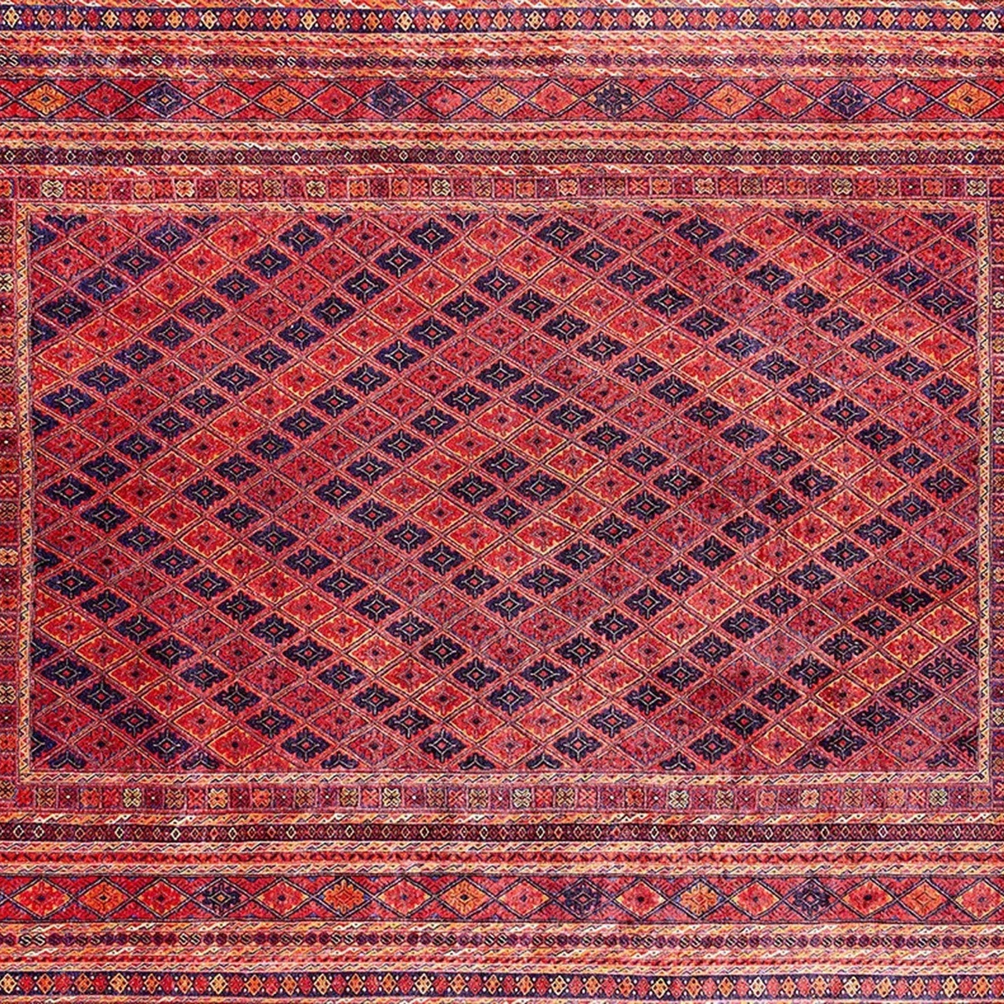 Manda Rug Turkish Kilim Terracotta and Navy Blue Rug