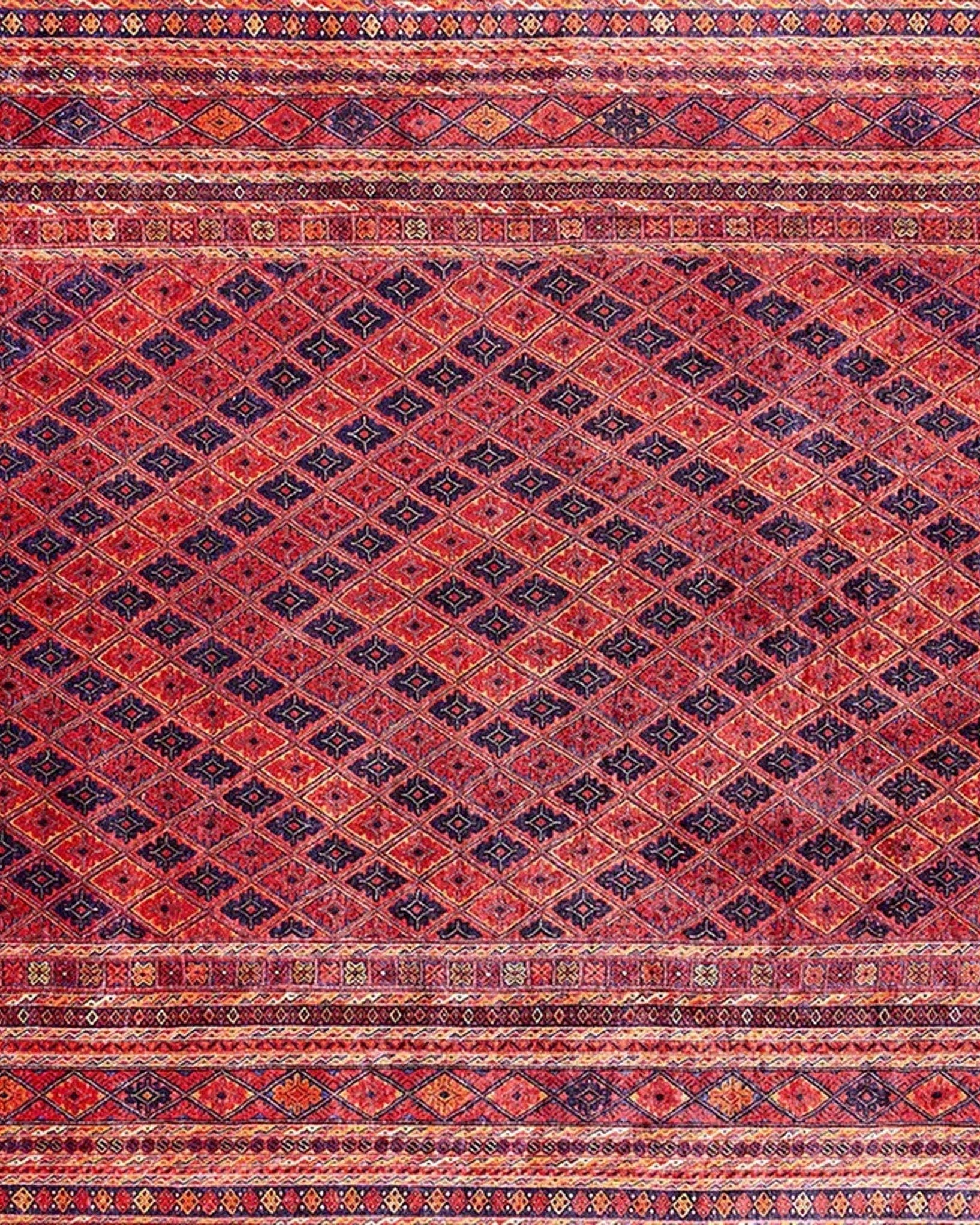 Manda Rug Turkish Kilim Terracotta and Navy Blue Rug